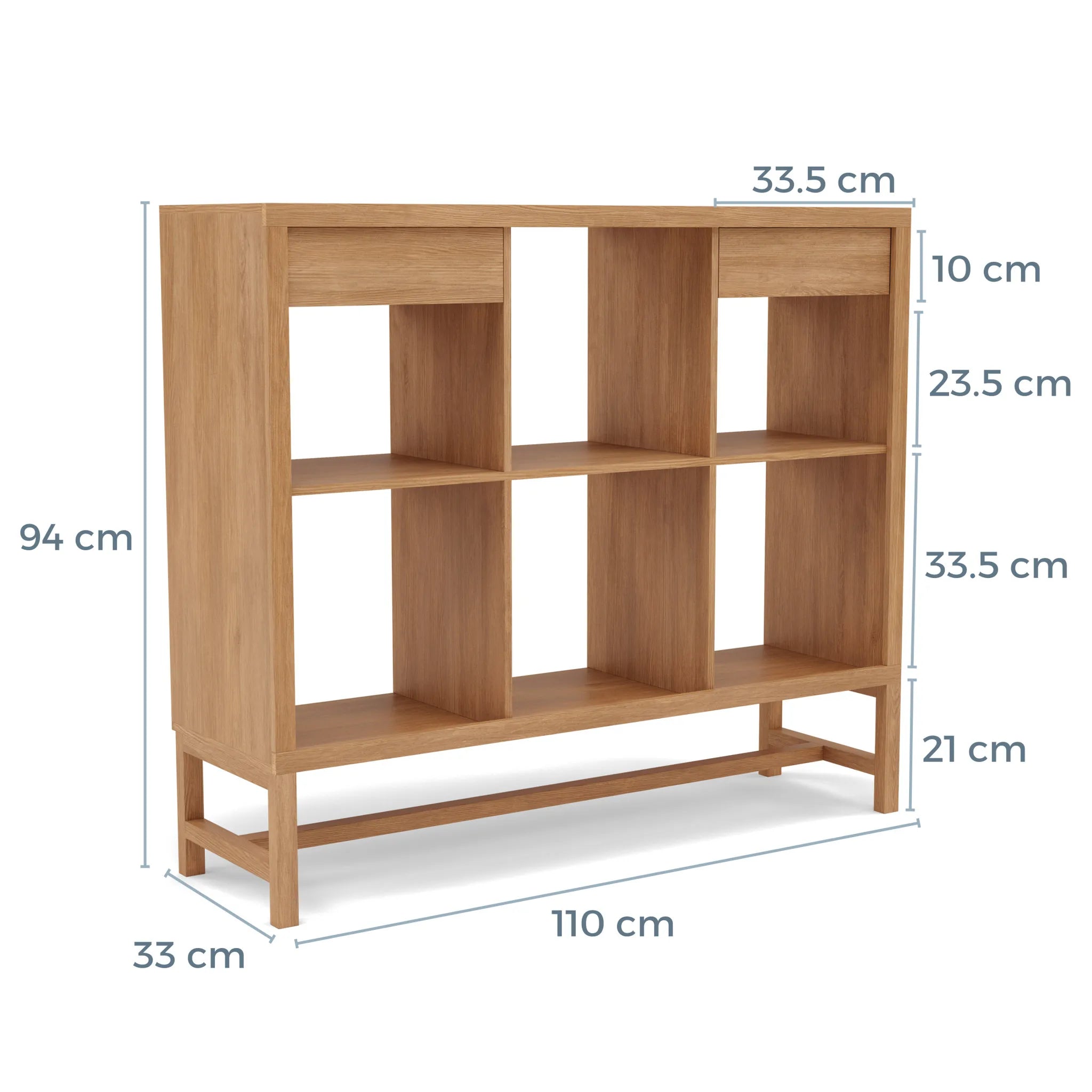 Jonas Display Shelf 3 x 2 with Drawers 110 x 33 x 94cm American Oak