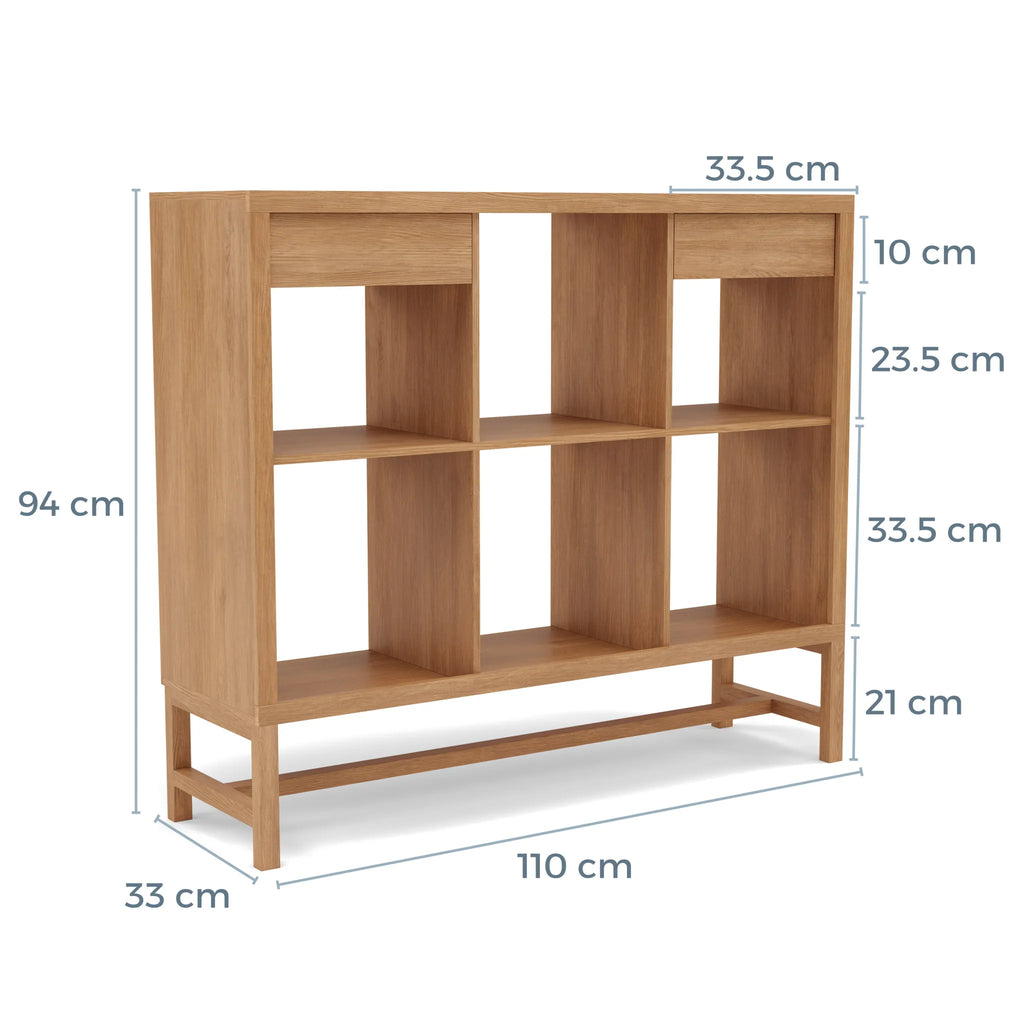 Jonas Display Shelf 3 x 2 with Drawers 110 x 33 x 94cm American Oak