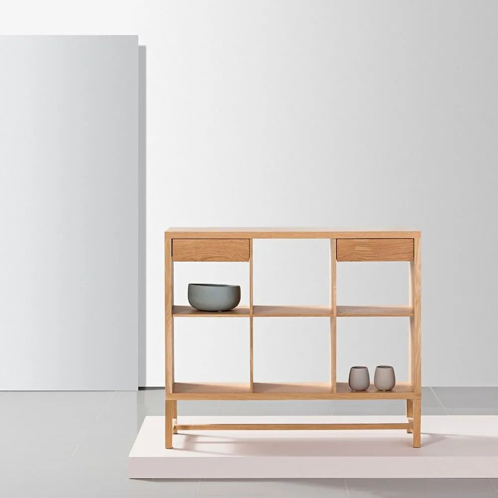 Jonas Display Shelf 3 x 2 with Drawers 110 x 33 x 94cm American Oak