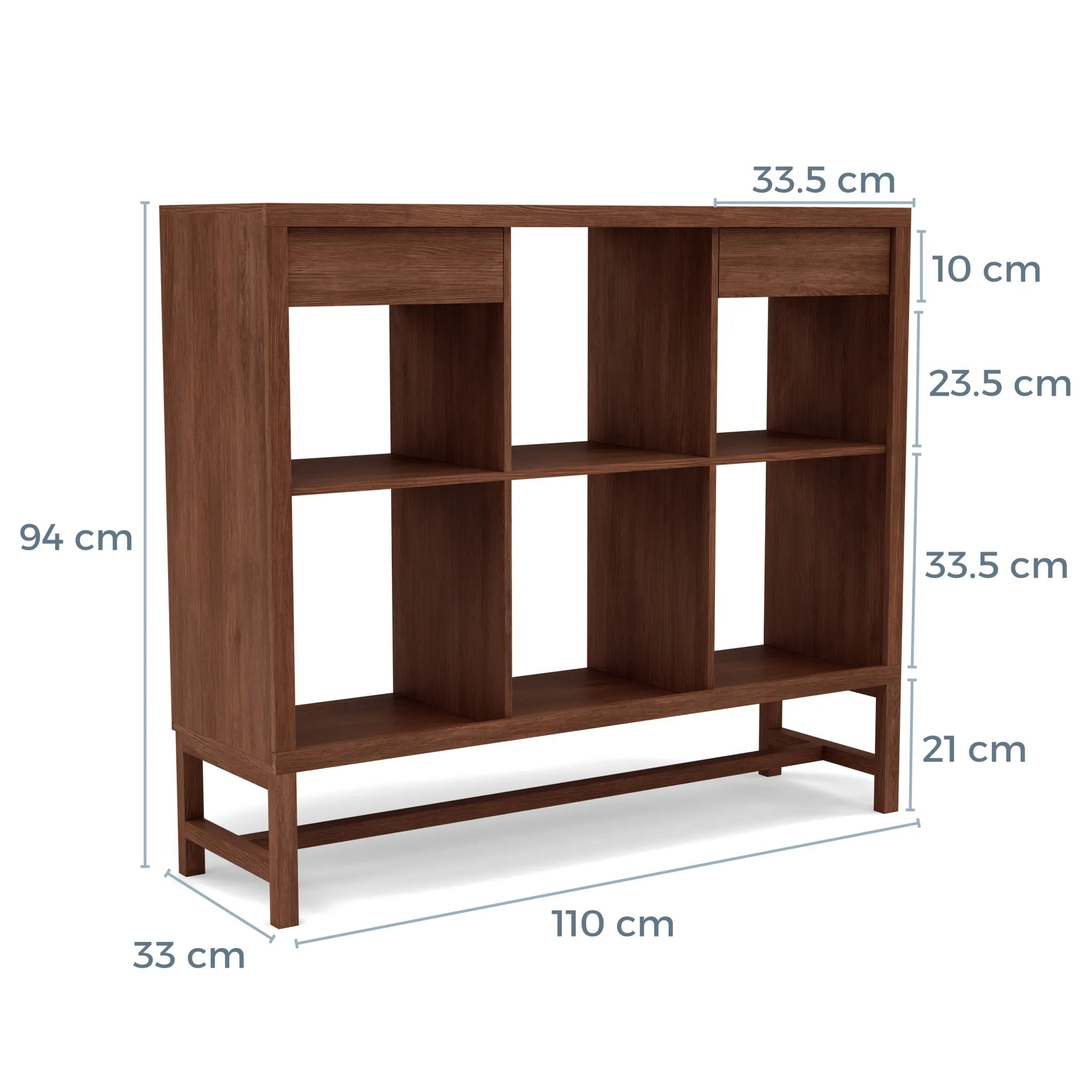 Jonas Display Shelf 3 x 2 with Drawers 110 x 33 x 94cm American Walnut