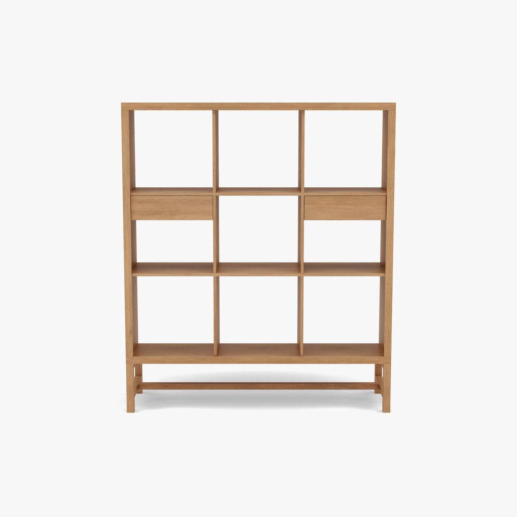 Jonas Display Shelf 3 x 3 with Drawers 110 x 33 x 128cm American Oak