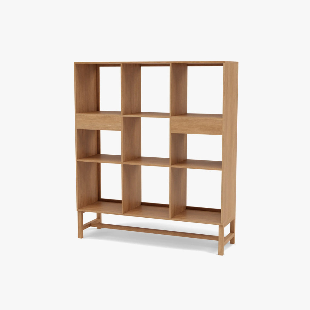 Jonas Display Shelf 3 x 3 with Drawers 110 x 33 x 128cm American Oak