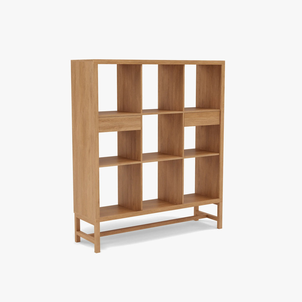 Jonas Display Shelf 3 x 3 with Drawers 110 x 33 x 128cm American Oak
