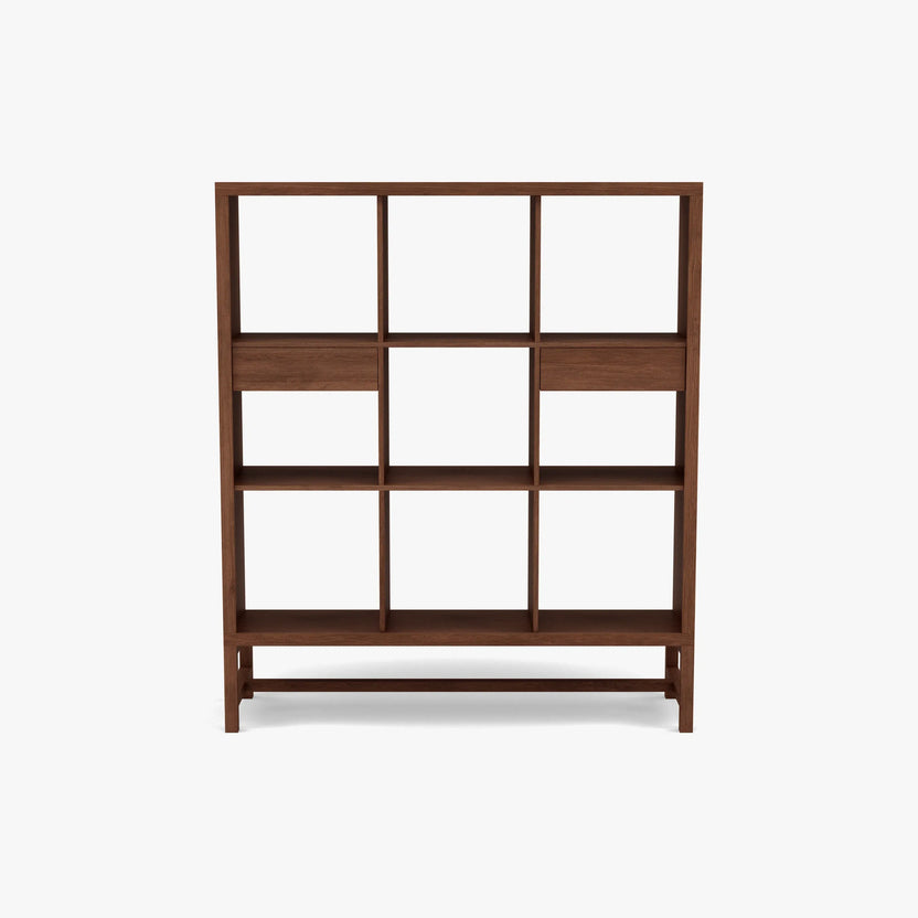 Jonas Display Shelf 3 x 3 with Drawers 110 x 33 x 128cm American Walnut
