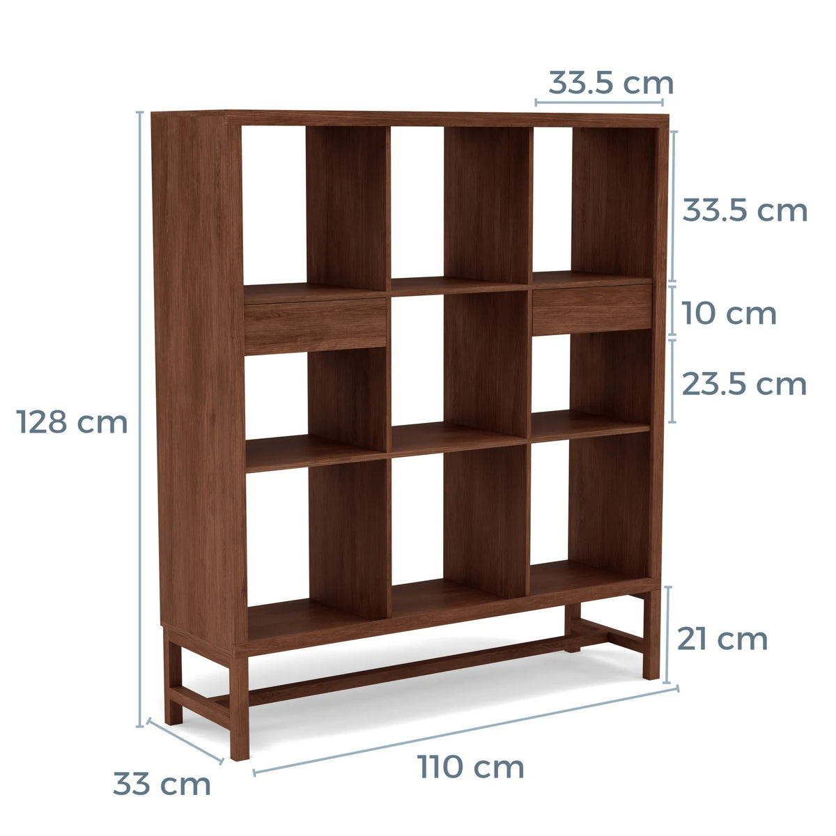 Jonas Display Shelf 3 x 3 with Drawers 110 x 33 x 128cm American Walnut