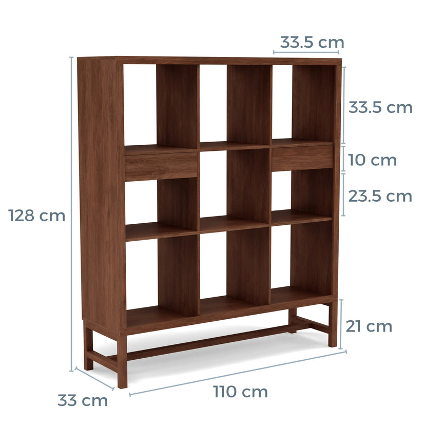 Jonas Display Shelf 3 x 3 with Drawers 110 x 33 x 128cm American Walnut