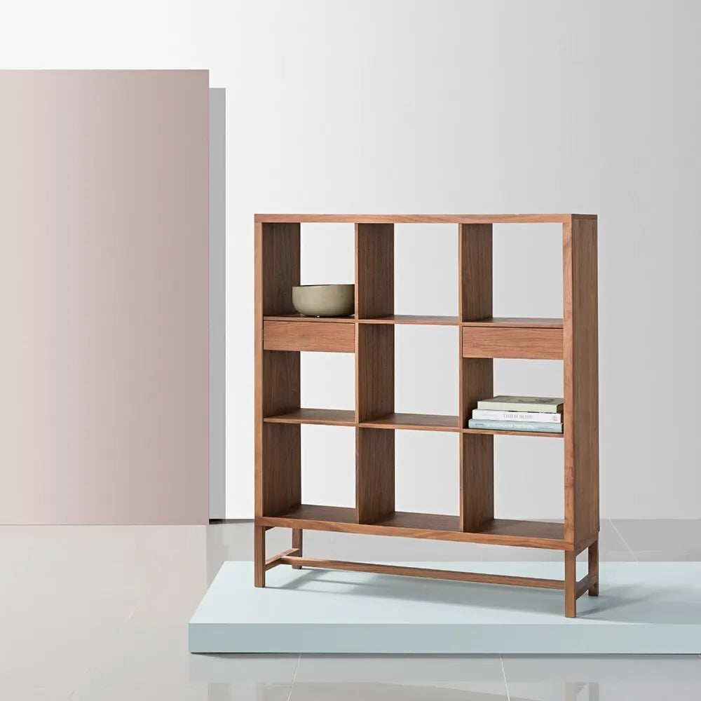 Jonas Display Shelf 3 x 3 with Drawers 110 x 33 x 128cm American Walnut