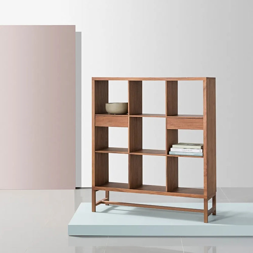 Jonas Display Shelf 3 x 3 with Drawers 110 x 33 x 128cm American Walnut