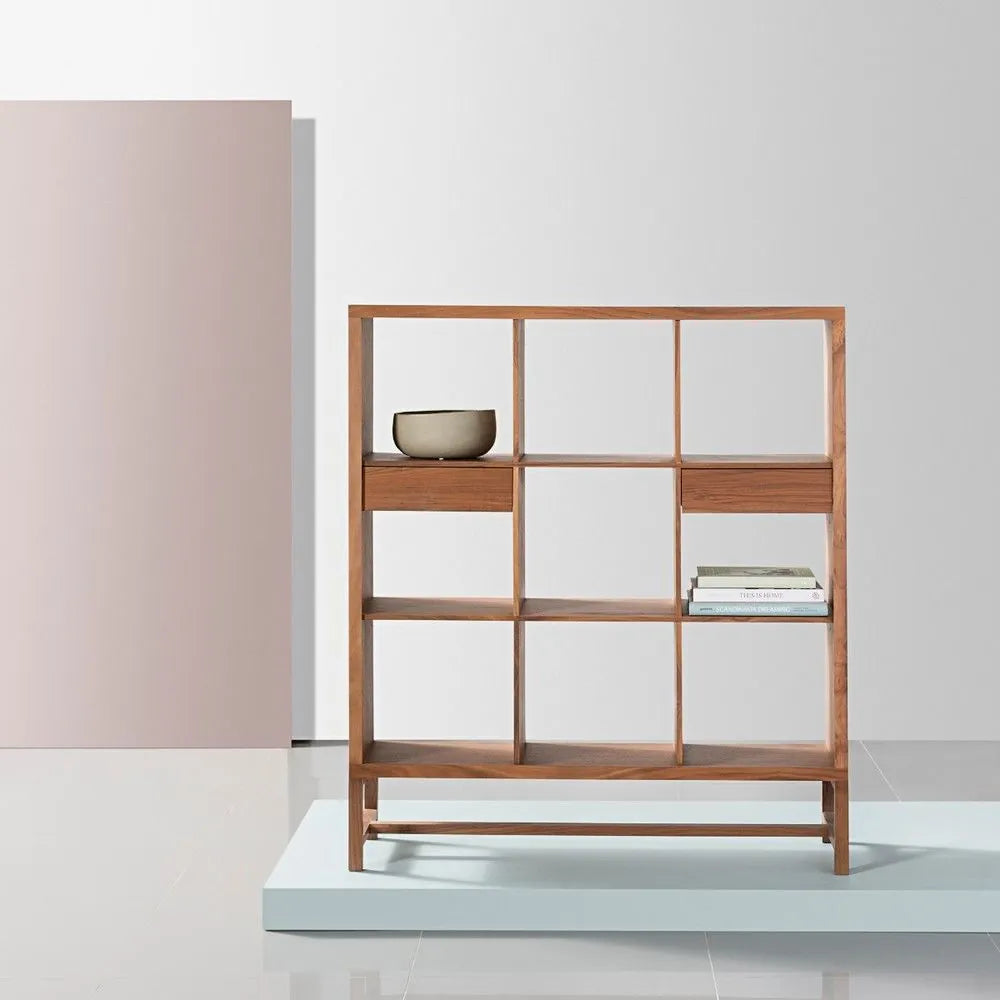 Jonas Display Shelf 3 x 3 with Drawers 110 x 33 x 128cm American Walnut