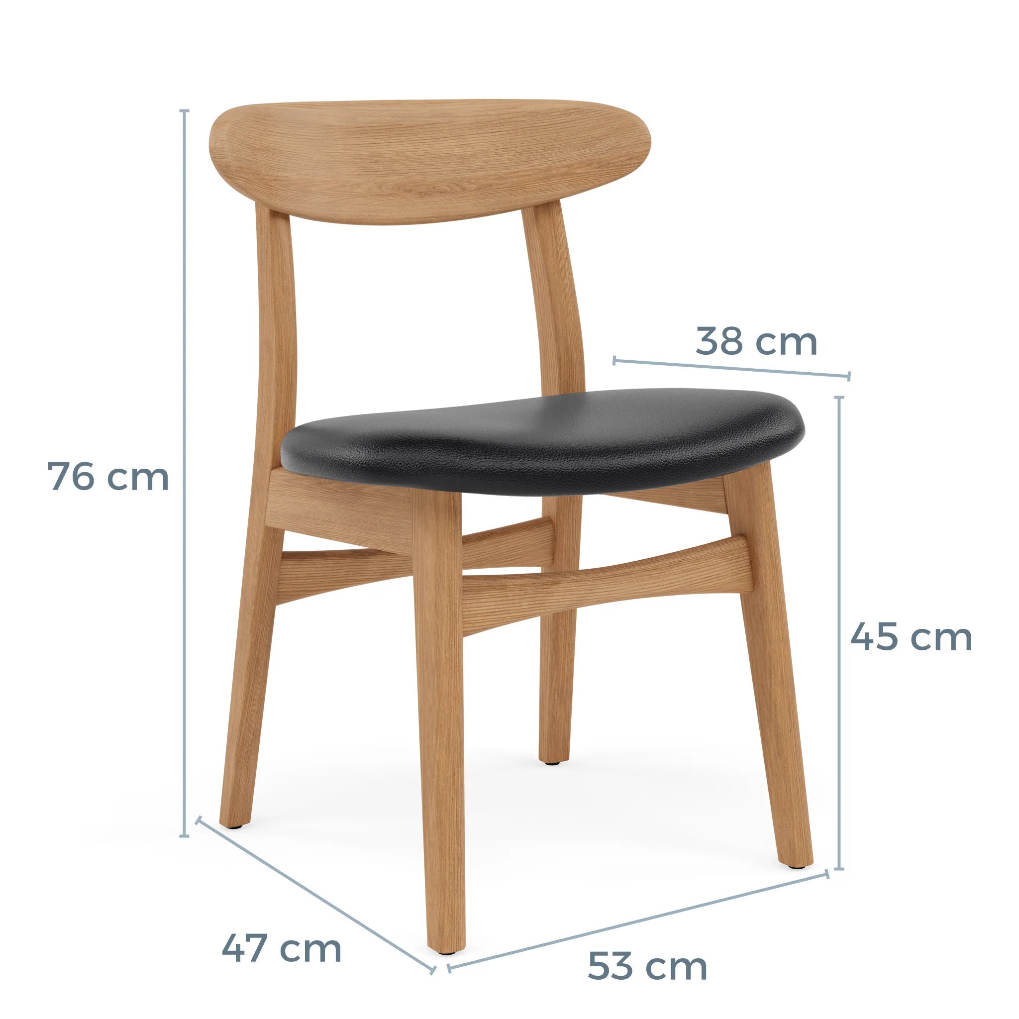 Magnus Dining Chair Black Leather Solid American Oak