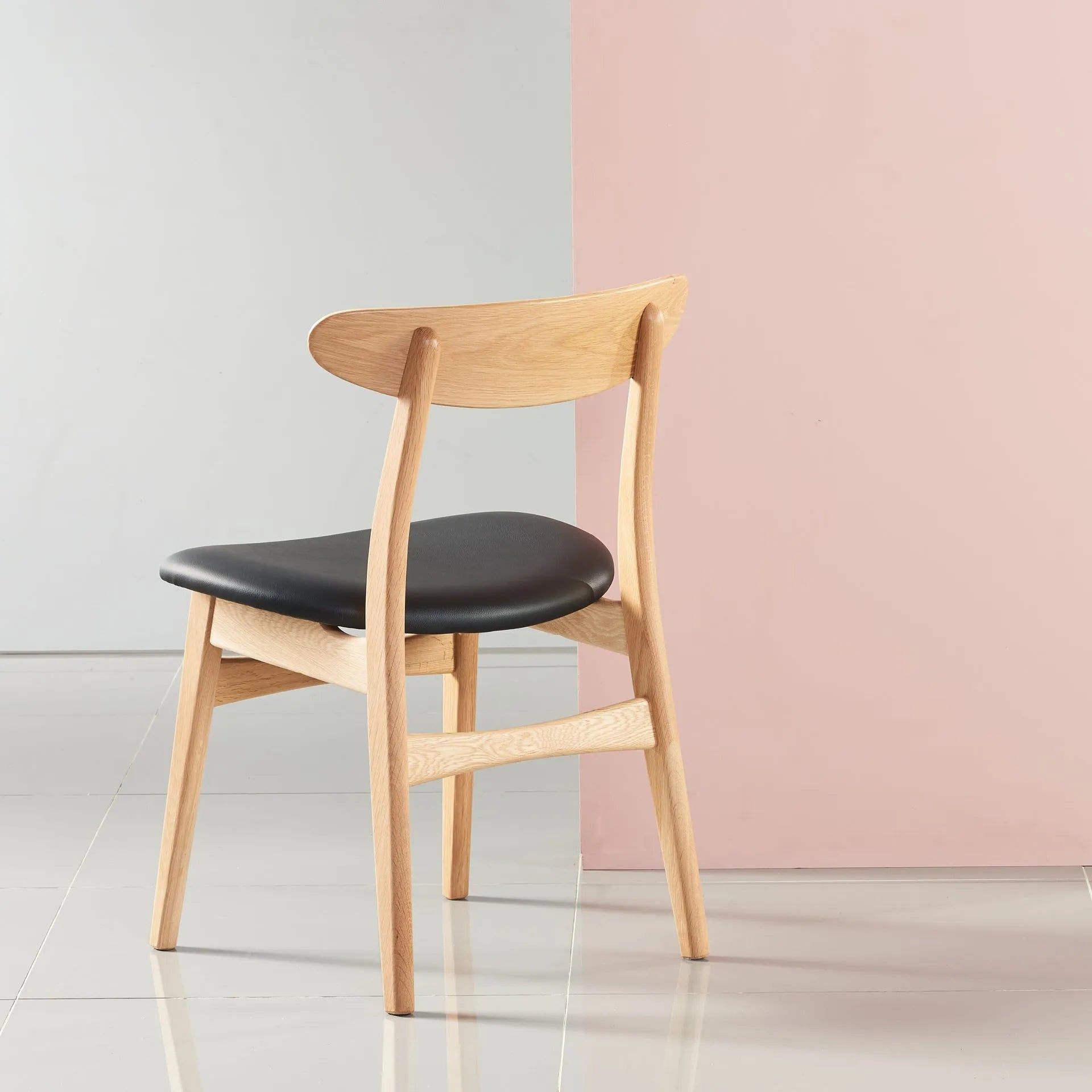 Magnus Dining Chair Black Leather Solid American Oak