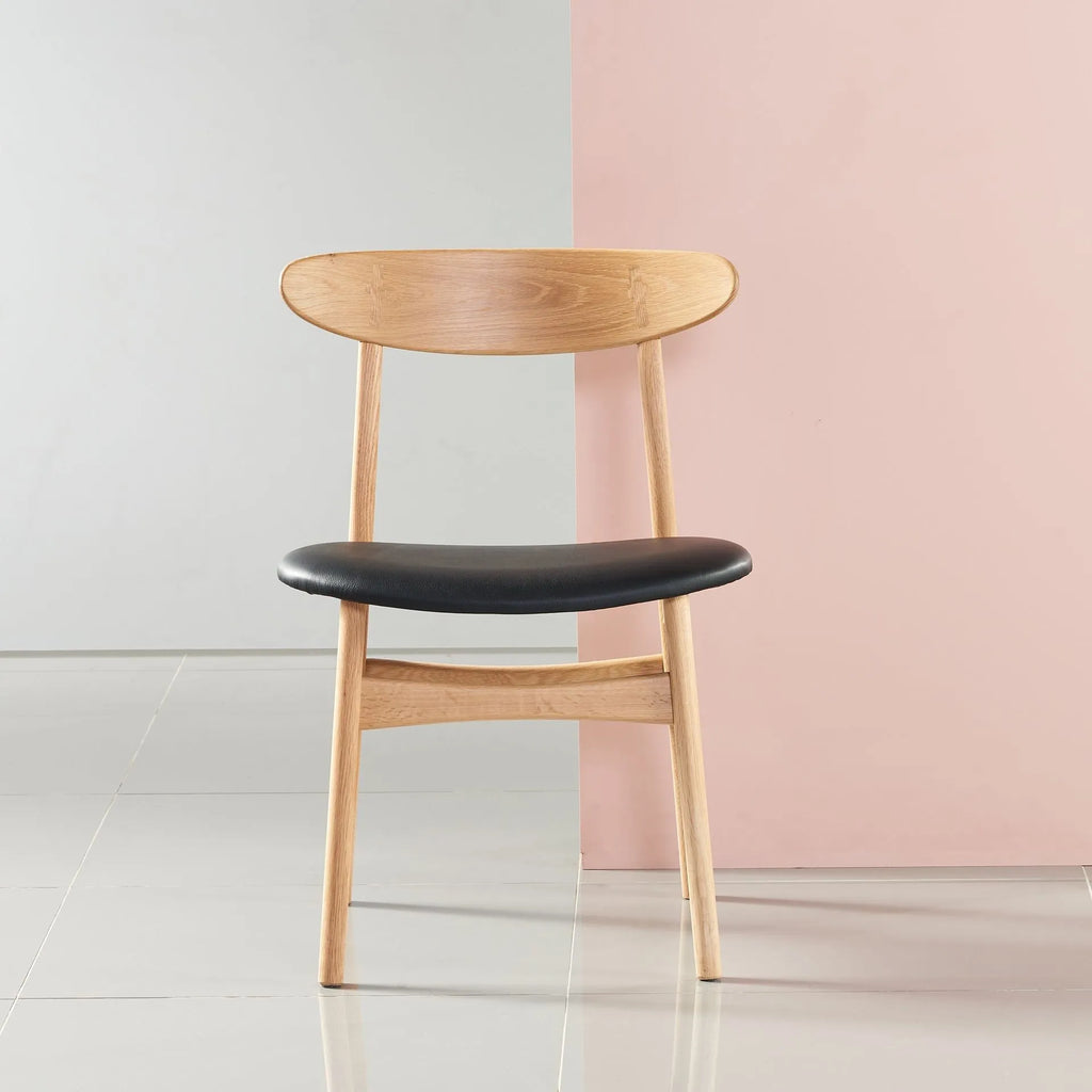 Magnus Dining Chair Black Leather Solid American Oak