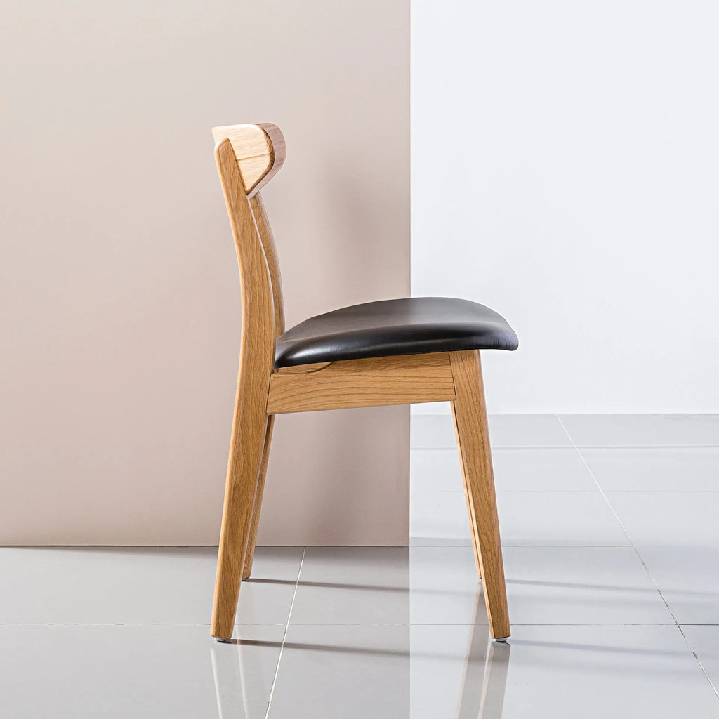 Magnus Dining Chair Black Leather Solid American Oak