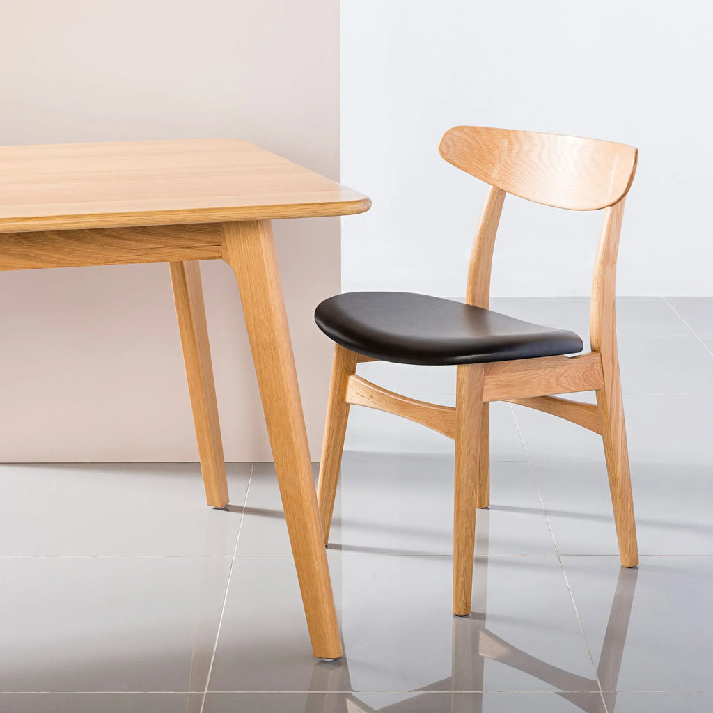 Magnus Dining Chair Black Leather Solid American Oak