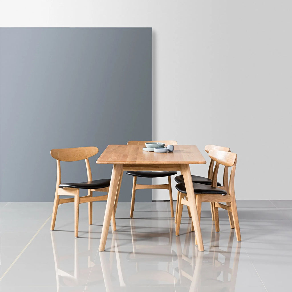 Magnus Dining Chair Black Leather Solid American Oak