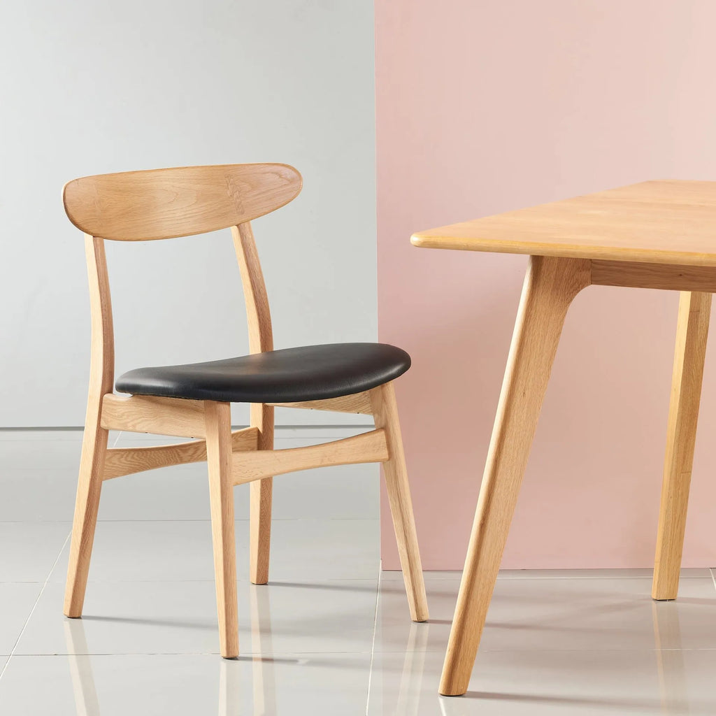 Magnus Dining Chair Black Leather Solid American Oak