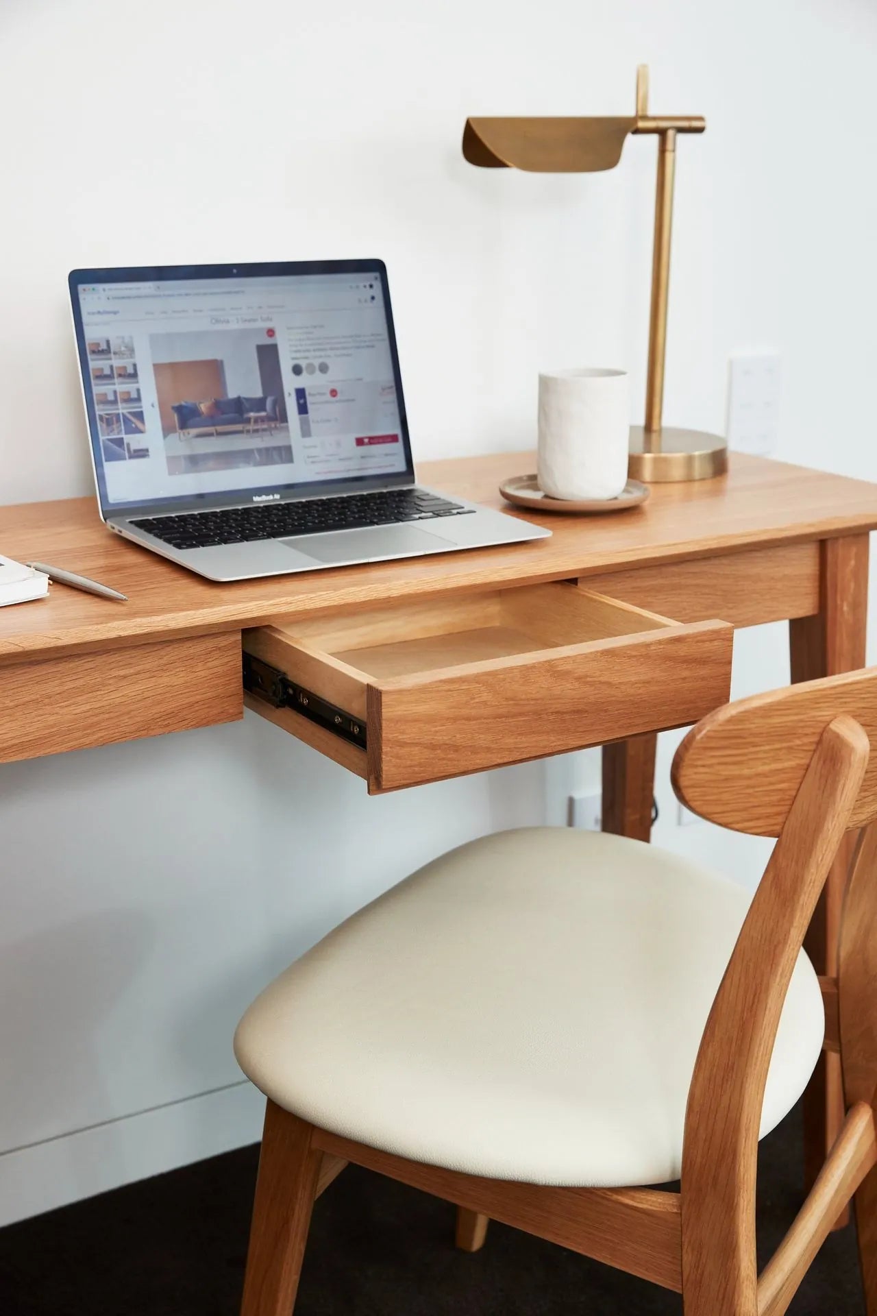 Magnus Dining Chair Cream Leather Solid American Oak