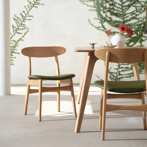 Magnus Dining Chair Green Leather Solid American Oak