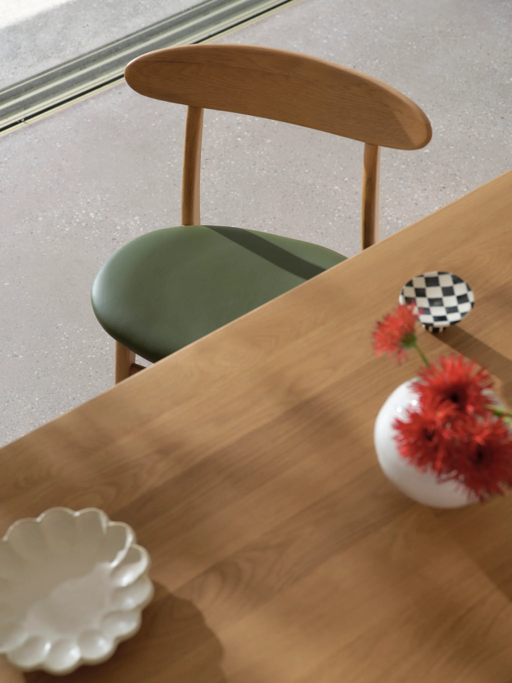 Magnus Dining Chair Green Leather Solid American Oak