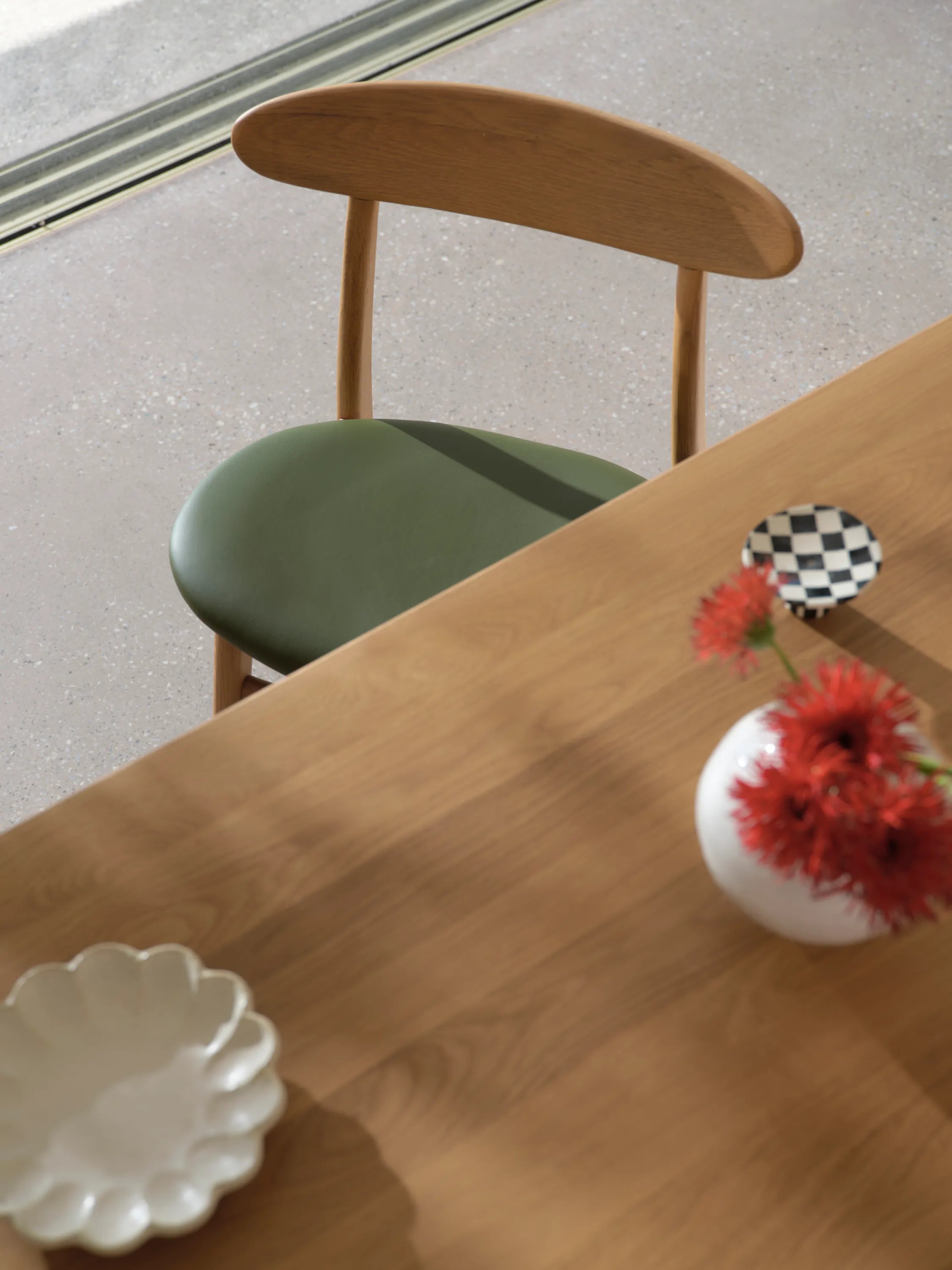 Magnus Dining Chair Green Leather Solid American Oak