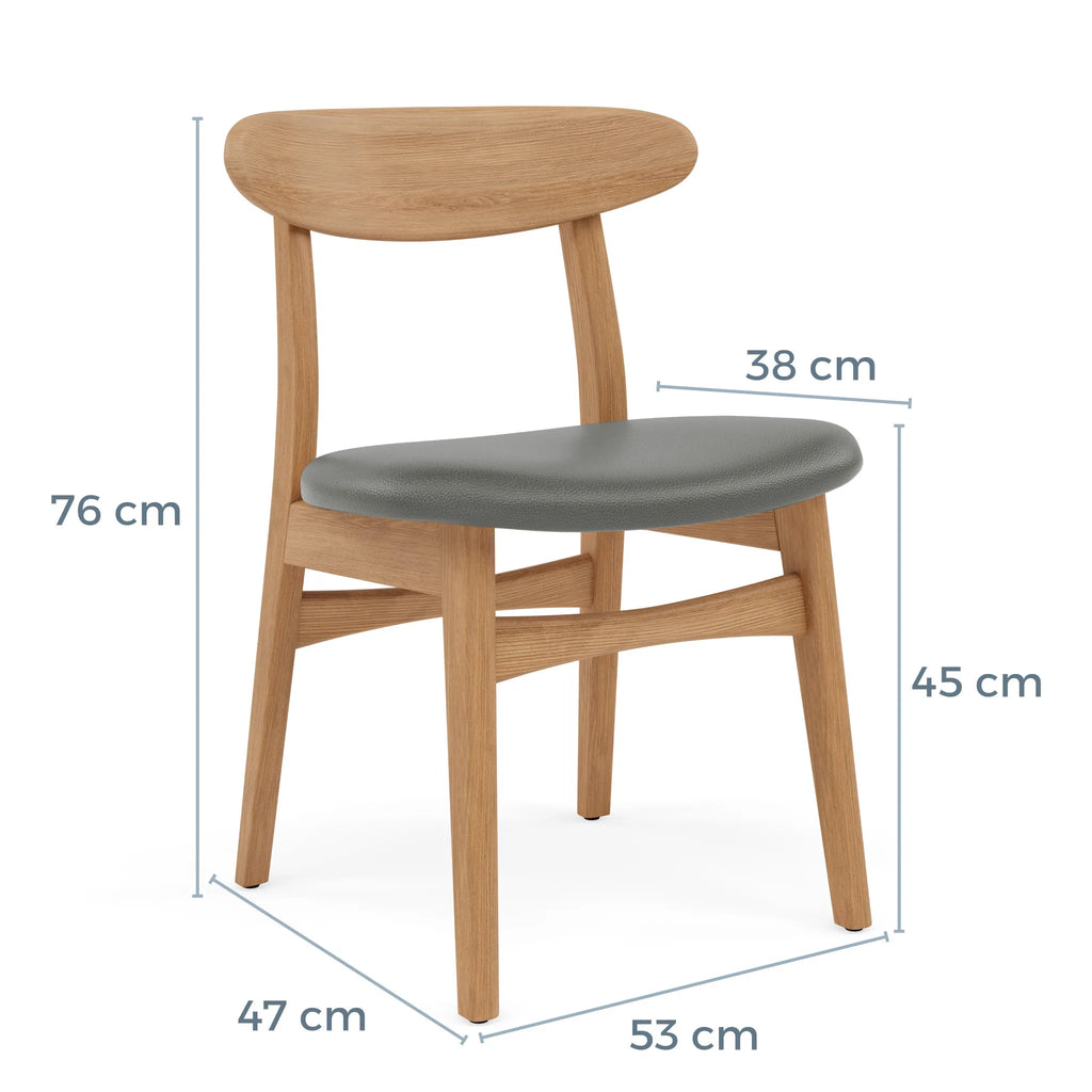 Magnus Dining Chair Grey Leather Solid American Oak