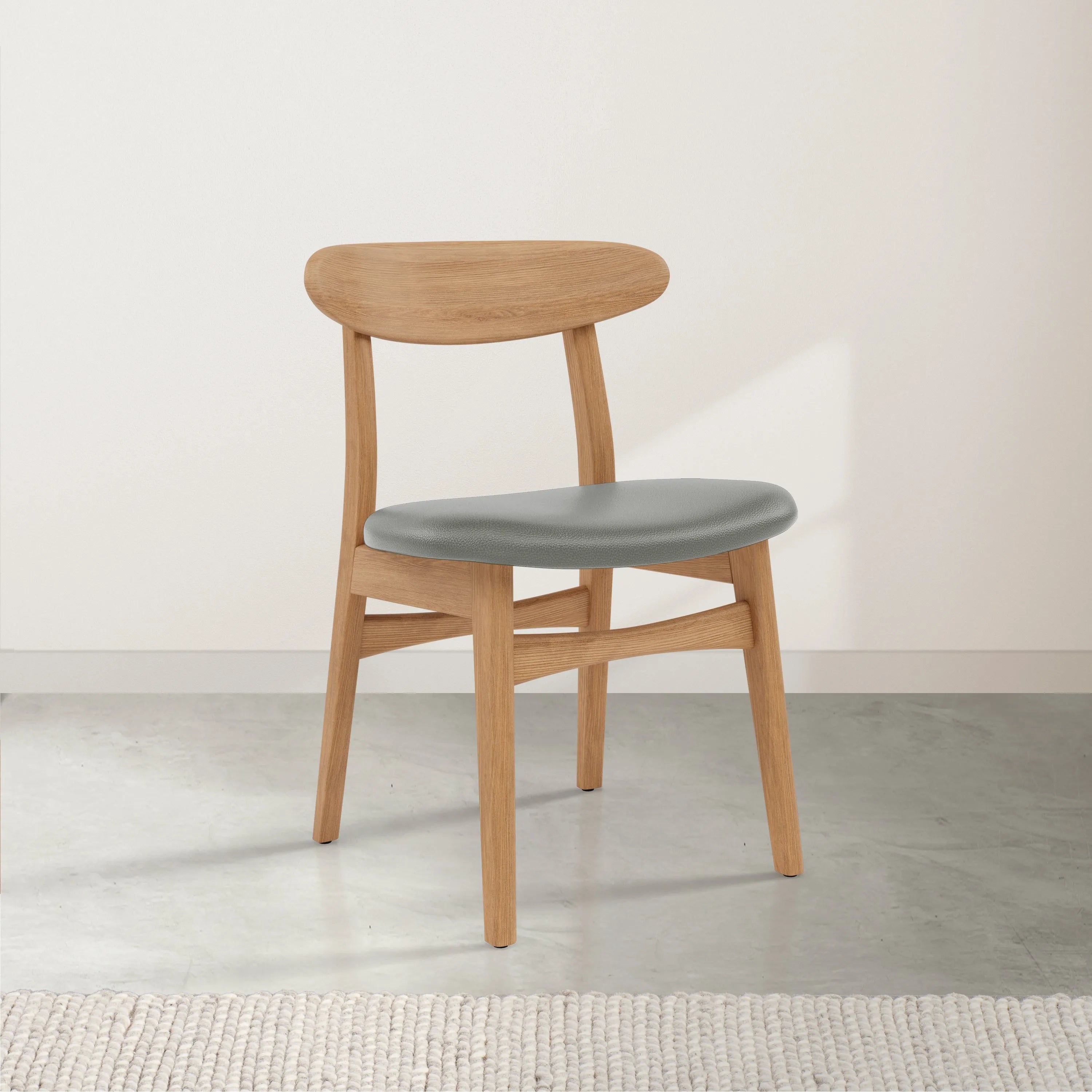 Magnus Dining Chair Grey Leather Solid American Oak