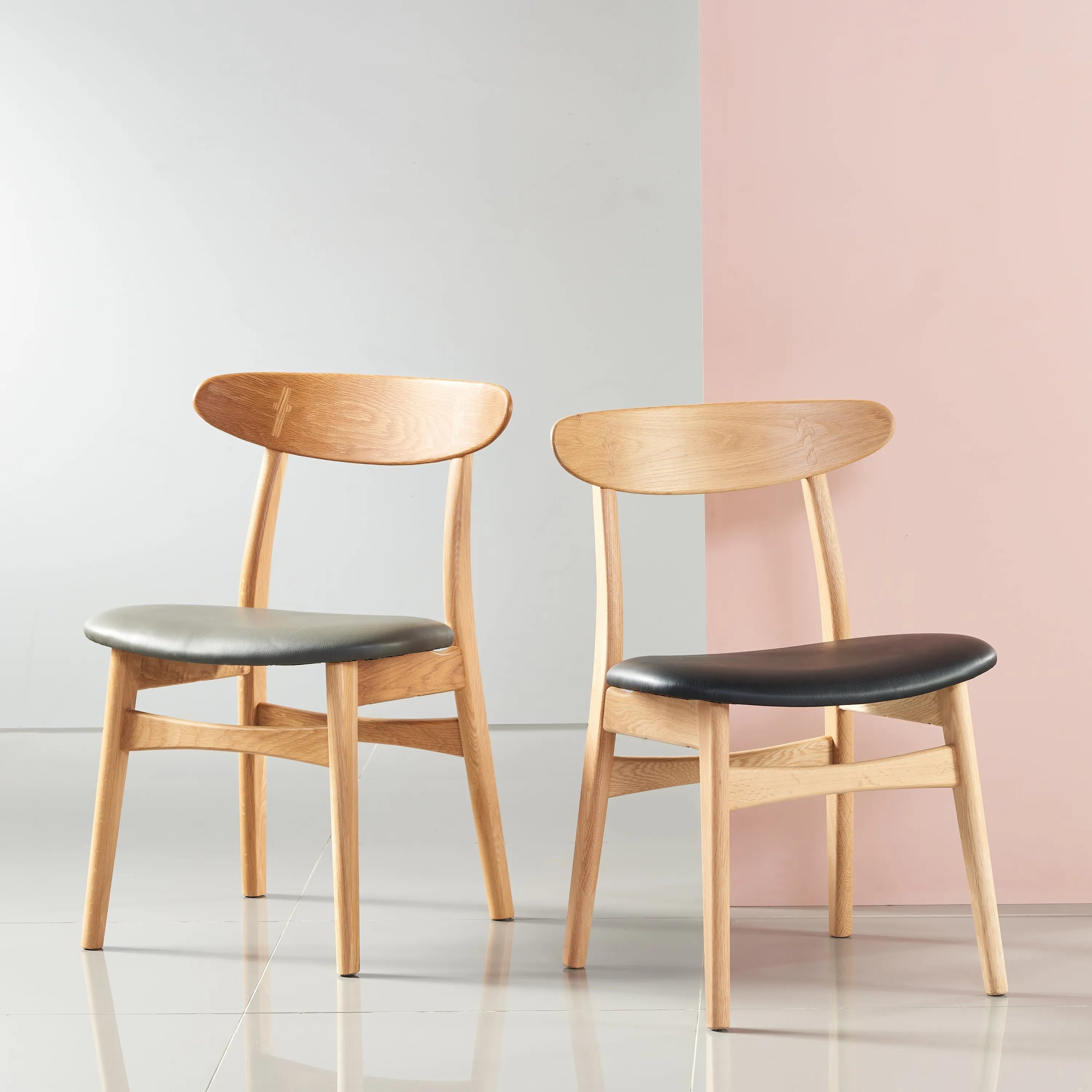 Magnus Dining Chair Grey Leather Solid American Oak