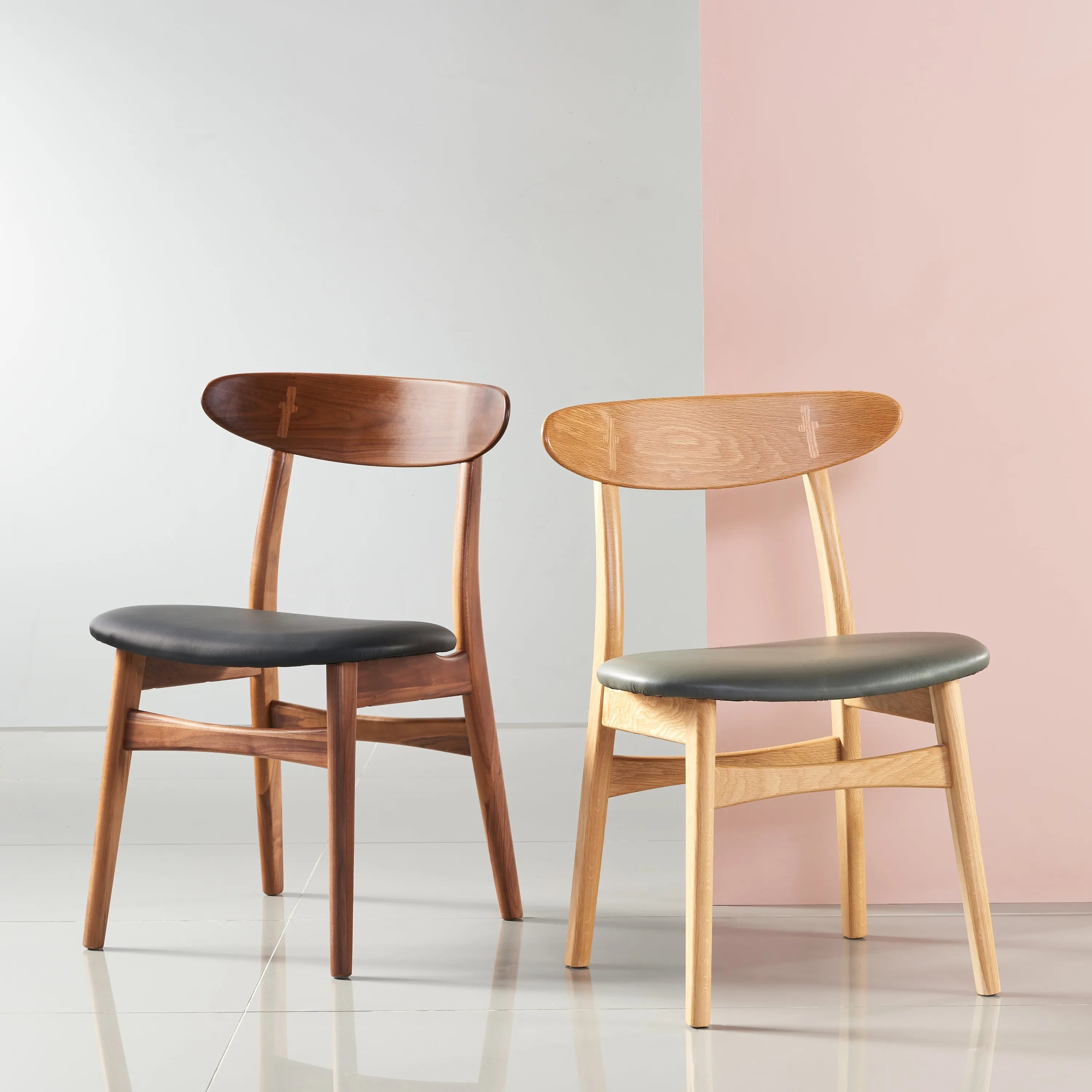 Magnus Dining Chair Grey Leather Solid American Oak