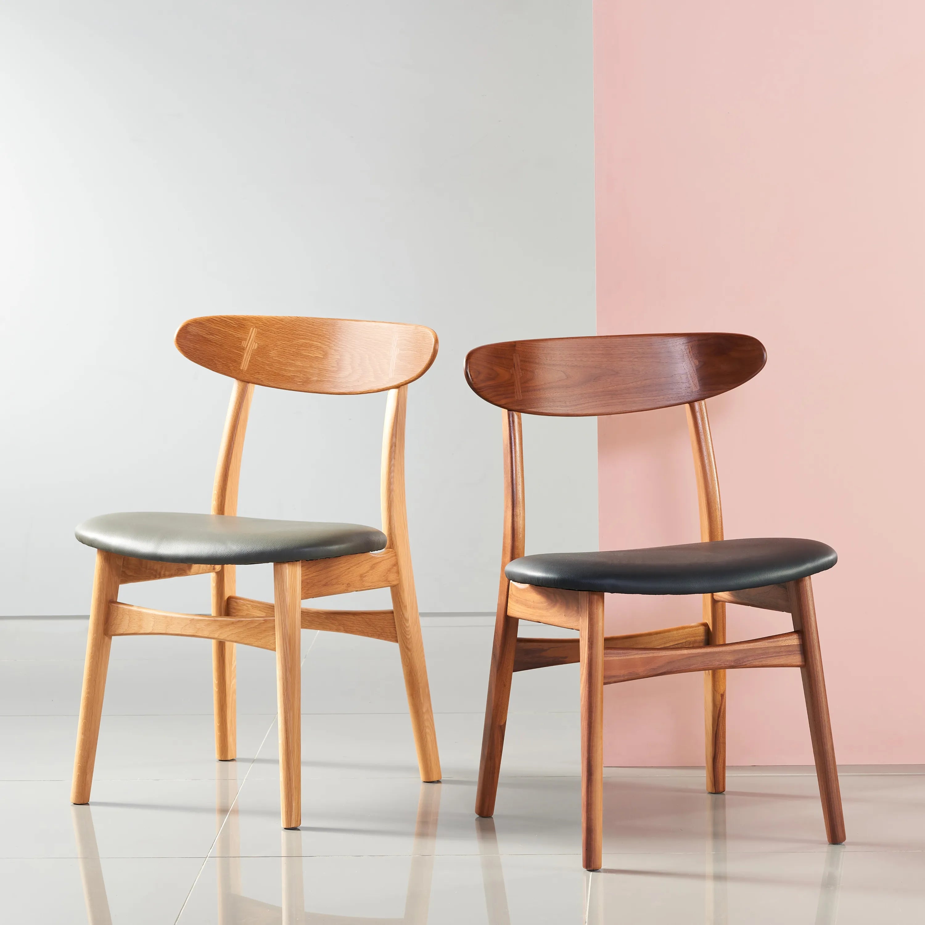 Magnus Dining Chair Grey Leather Solid American Oak