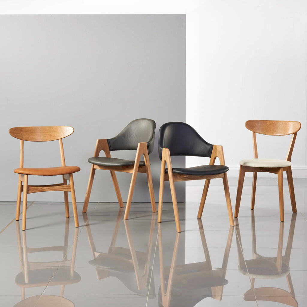 Magnus Dining Chair Grey Leather Solid American Oak