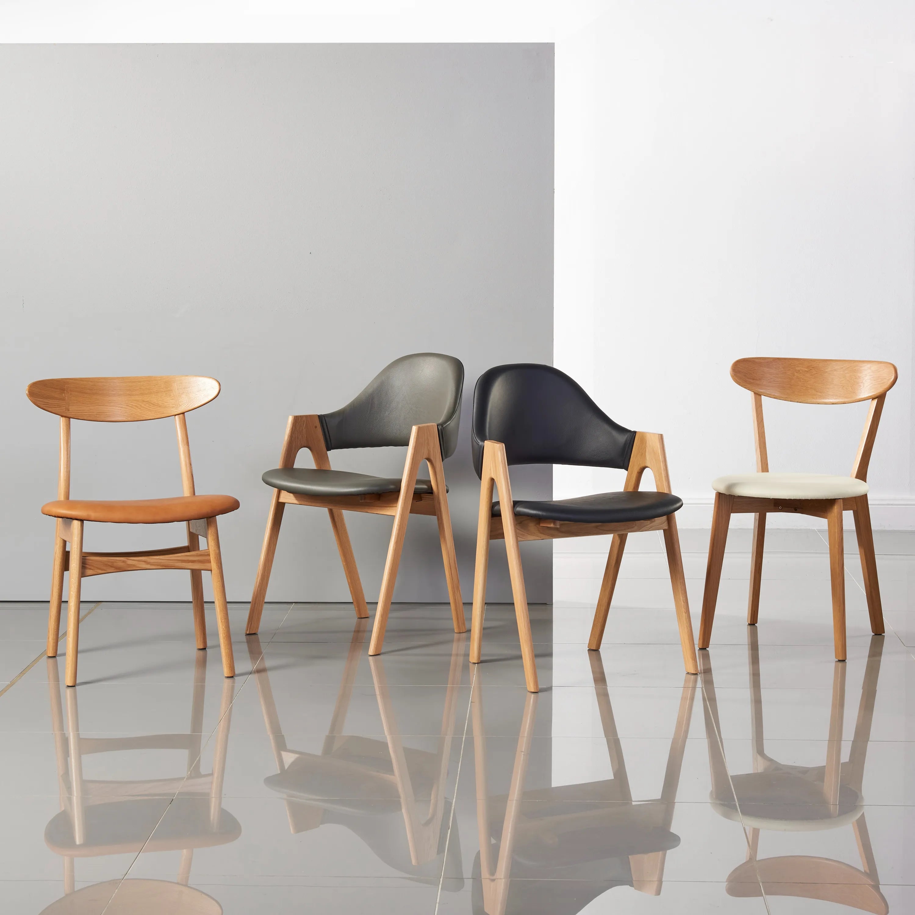 Magnus Dining Chair Grey Leather Solid American Oak