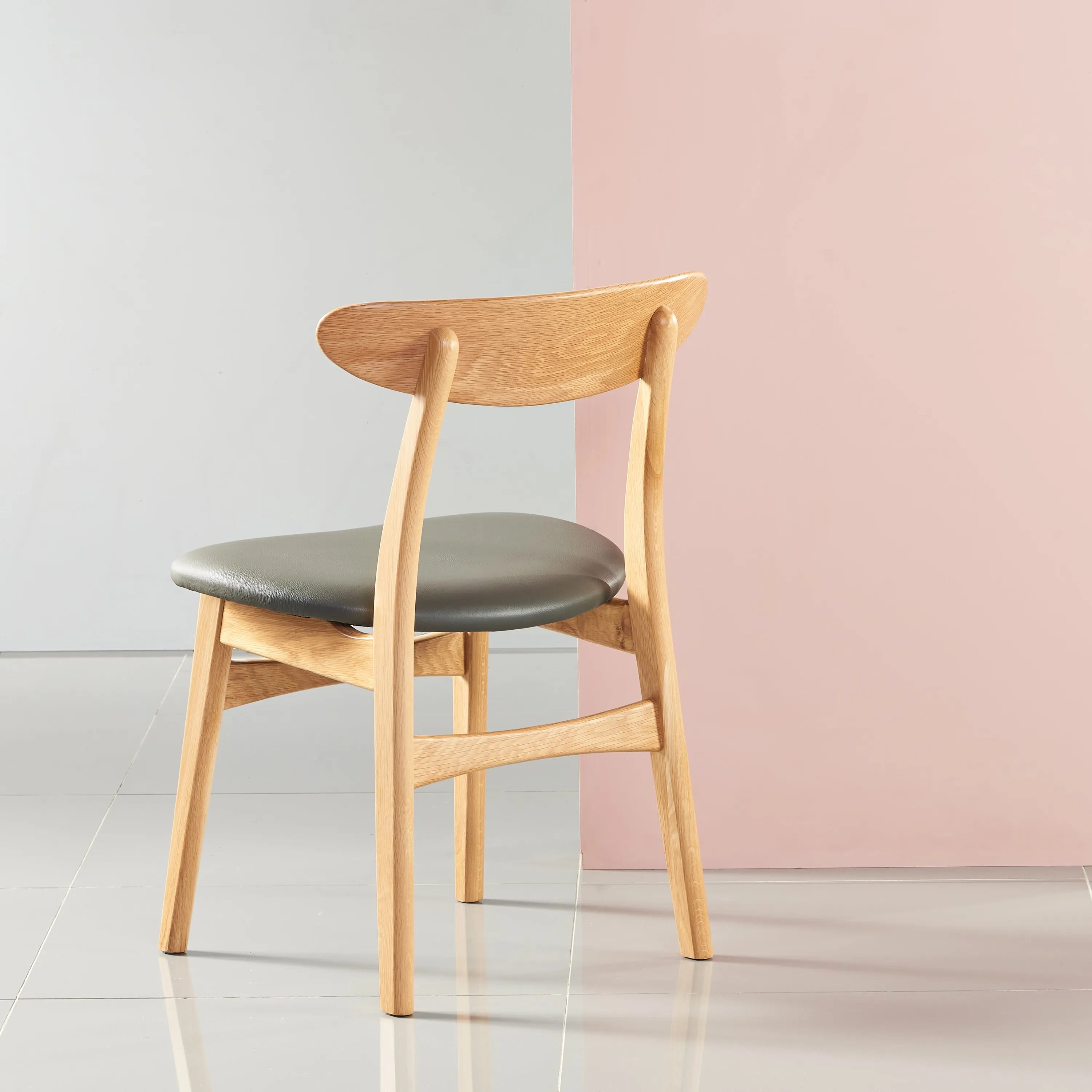 Magnus Dining Chair Grey Leather Solid American Oak