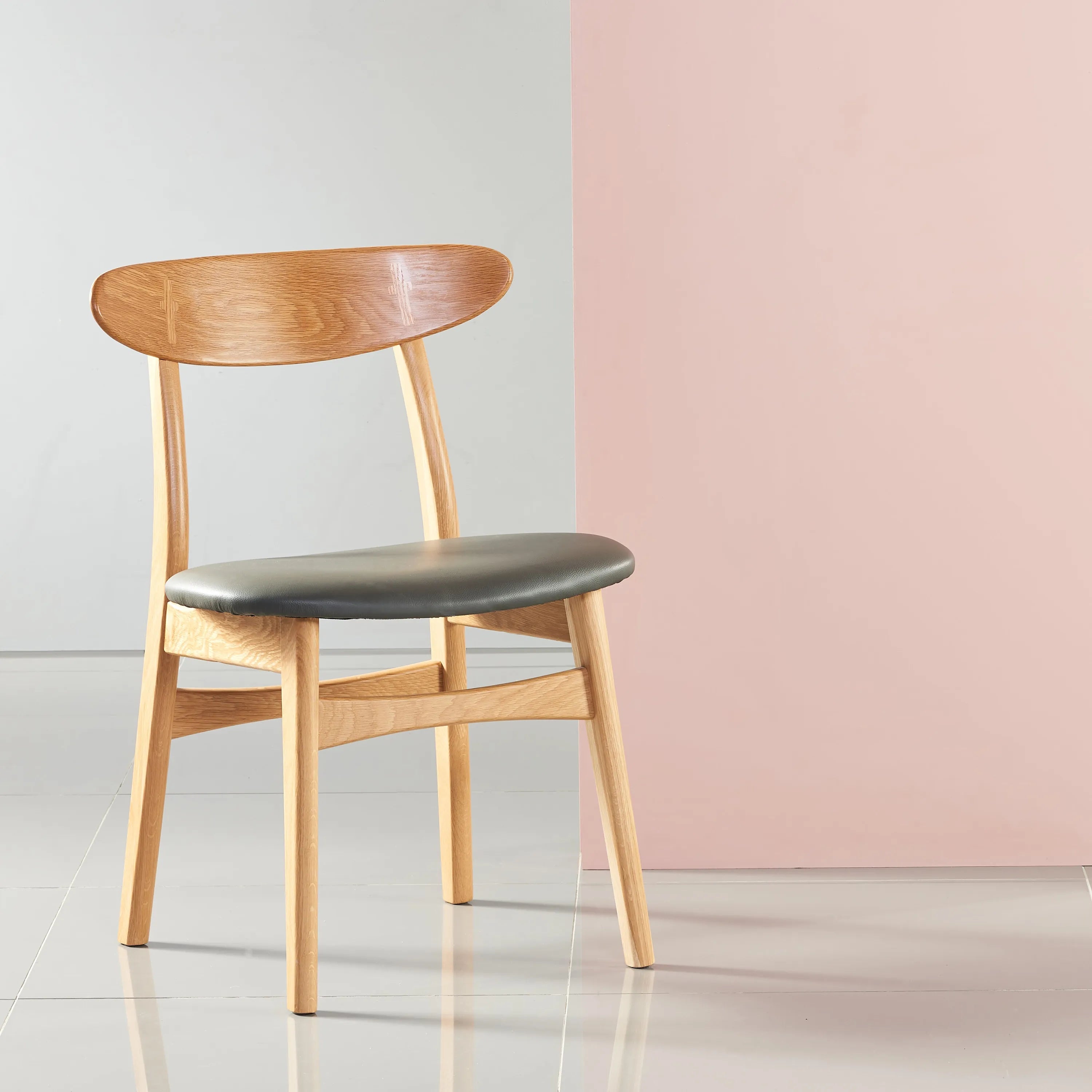 Magnus Dining Chair Grey Leather Solid American Oak