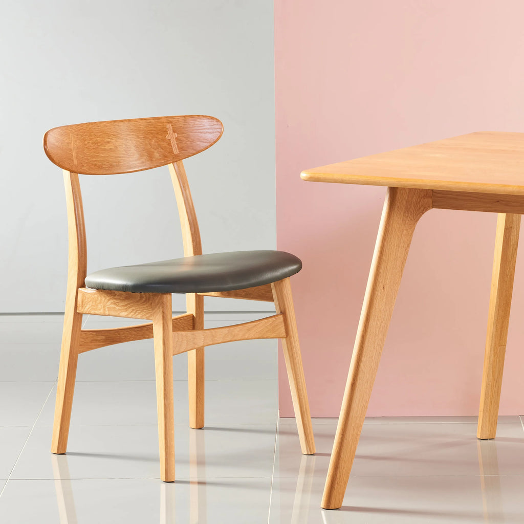 Magnus Dining Chair Grey Leather Solid American Oak