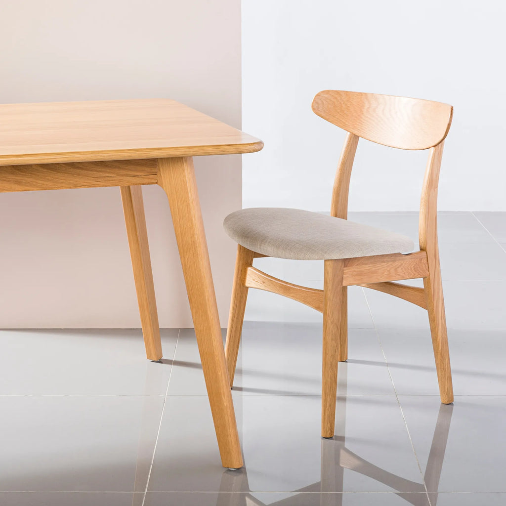 Magnus Dining Chair Oatmeal Beige Fabric Solid American Oak