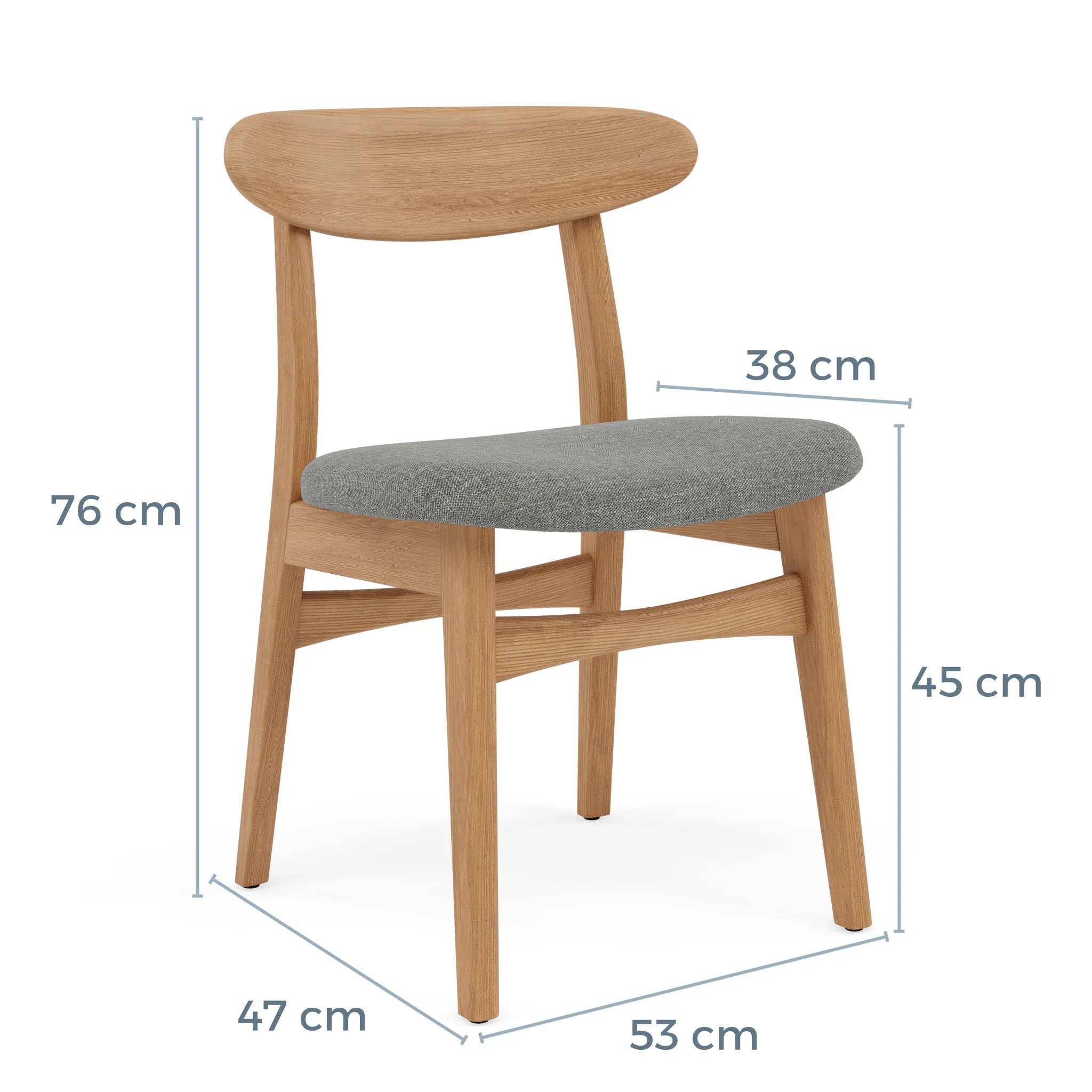 Magnus Dining Chair Pewter Grey Fabric Solid American Oak