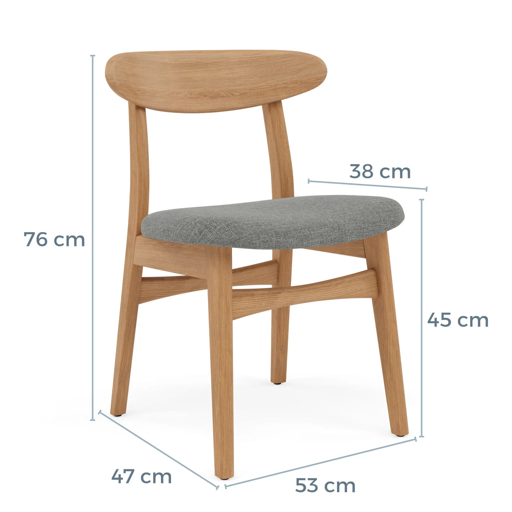 Magnus Dining Chair Pewter Grey Fabric Solid American Oak