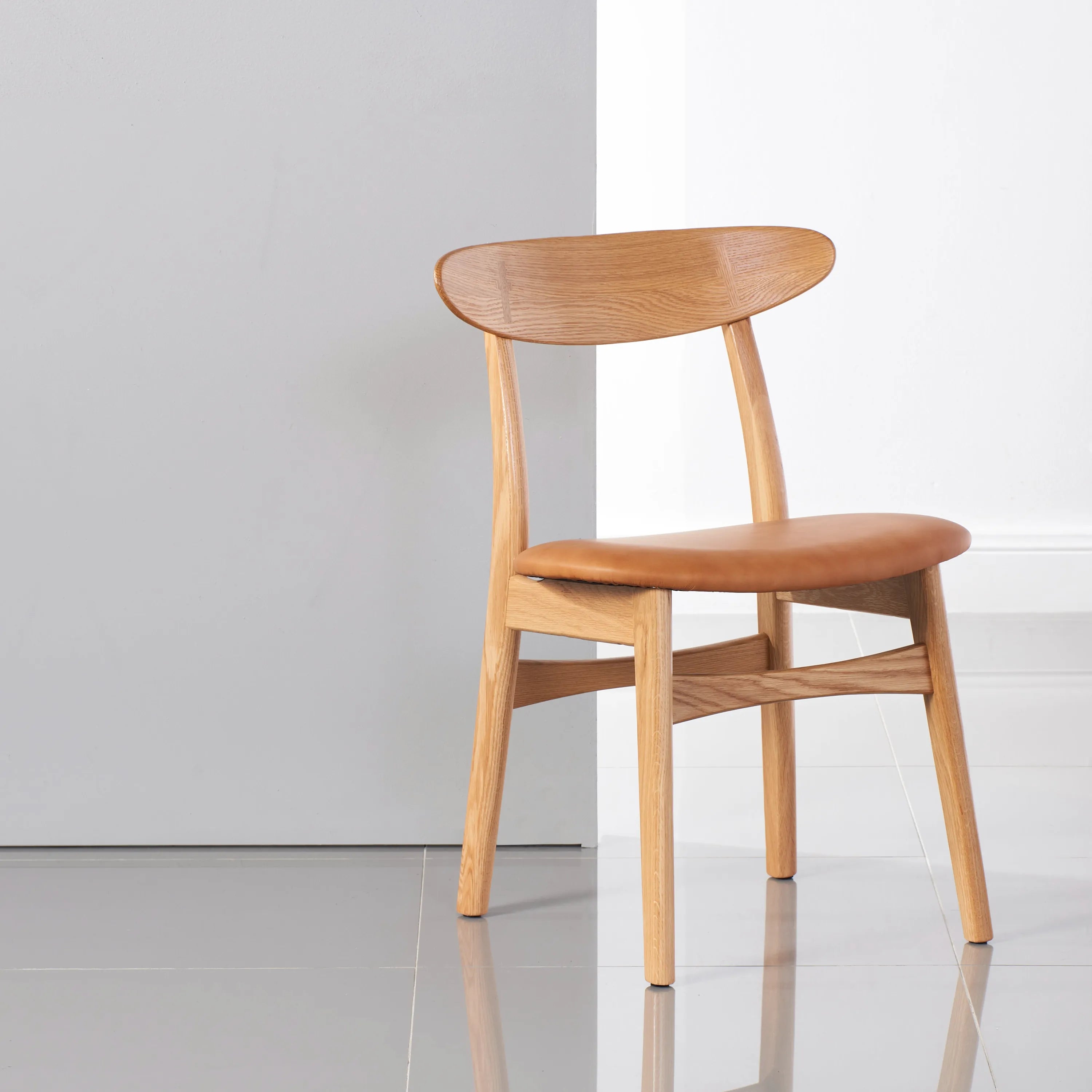 Magnus Dining Chair Tan Leather Solid American Oak