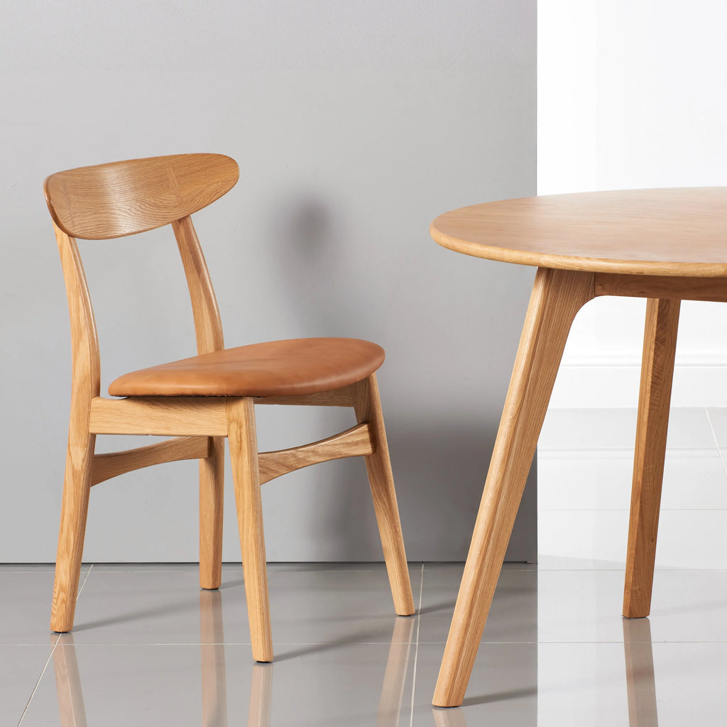 Magnus Dining Chair Tan Leather Solid American Oak