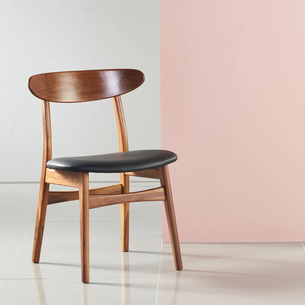 Magnus Dining Chair Black Leather Solid American Walnut