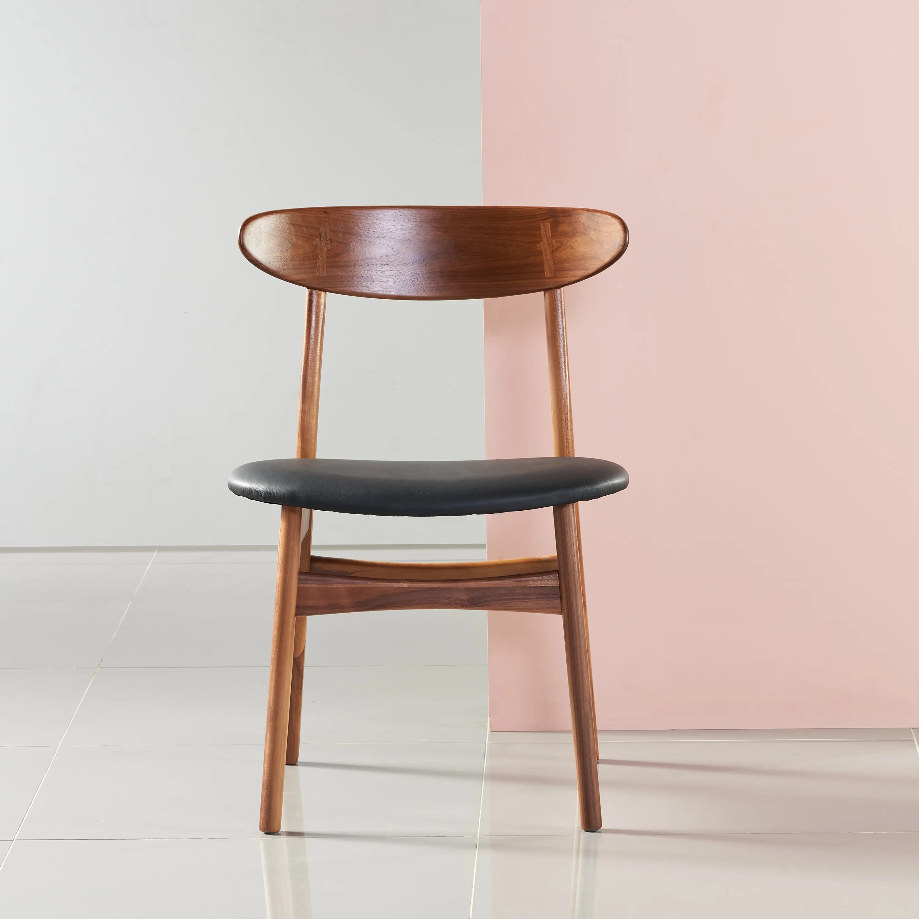 Magnus Dining Chair Black Leather Solid American Walnut