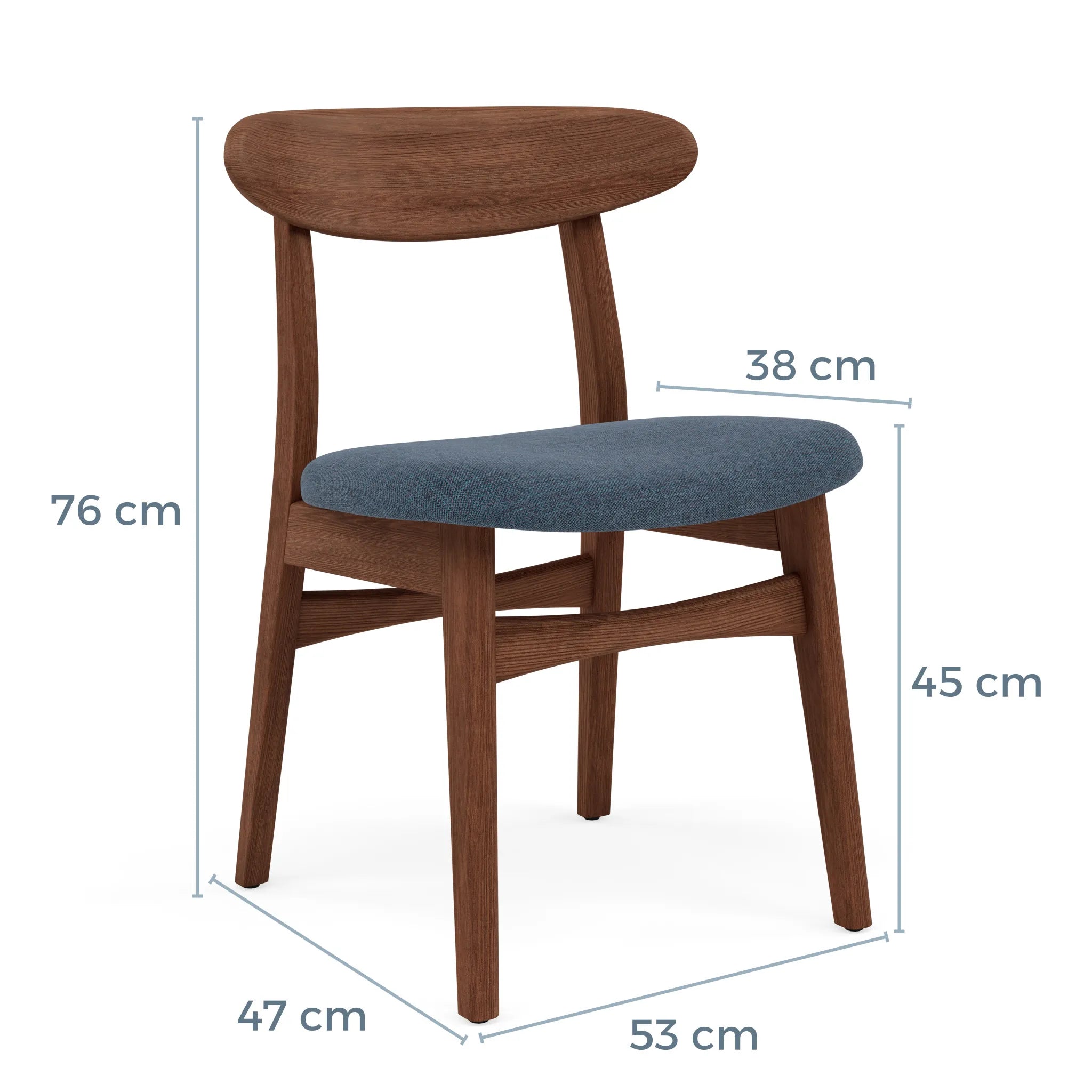 Magnus Dining Chair Chambray Blue Fabric Solid American Walnut