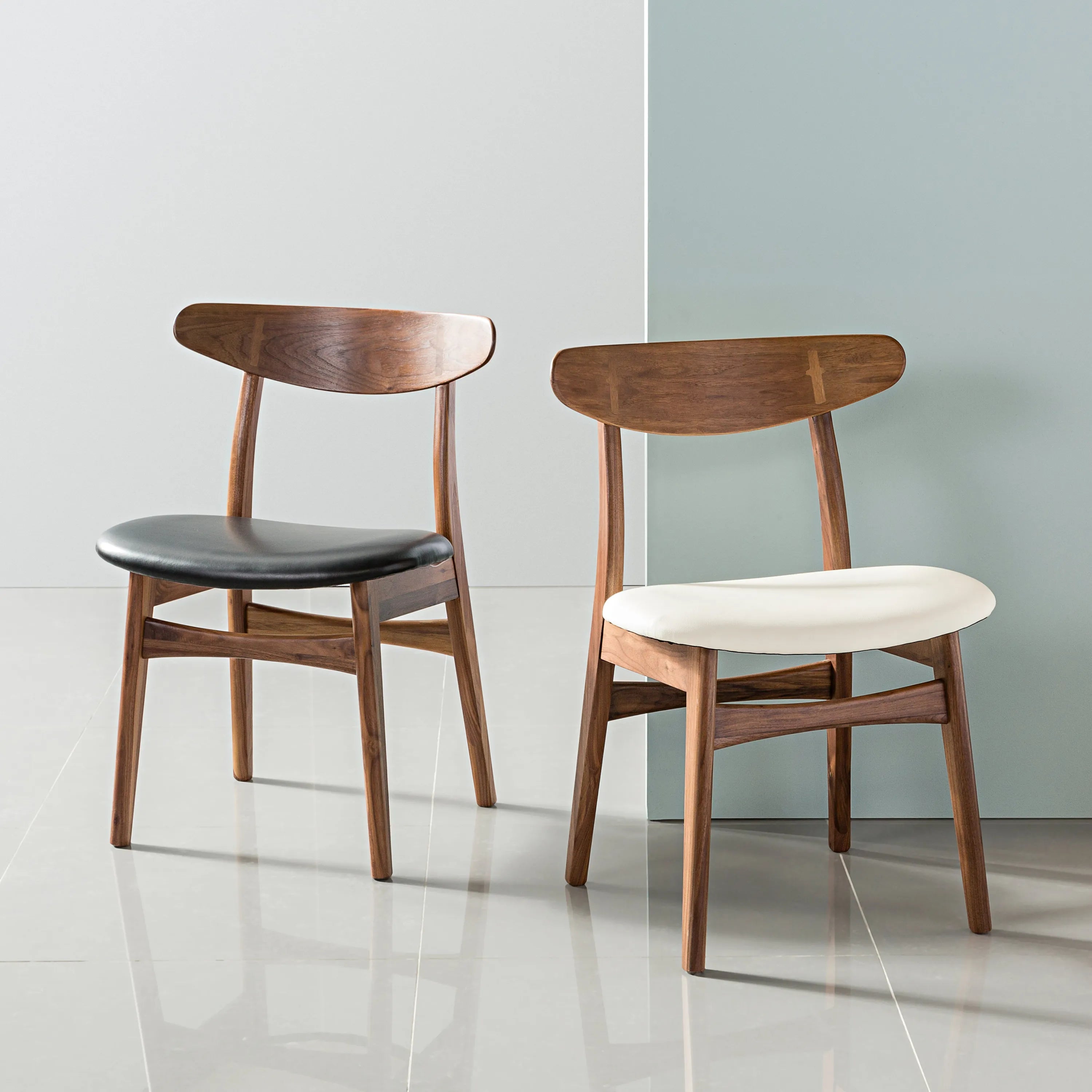 Magnus Dining Chair Cream Leather Solid American Walnut