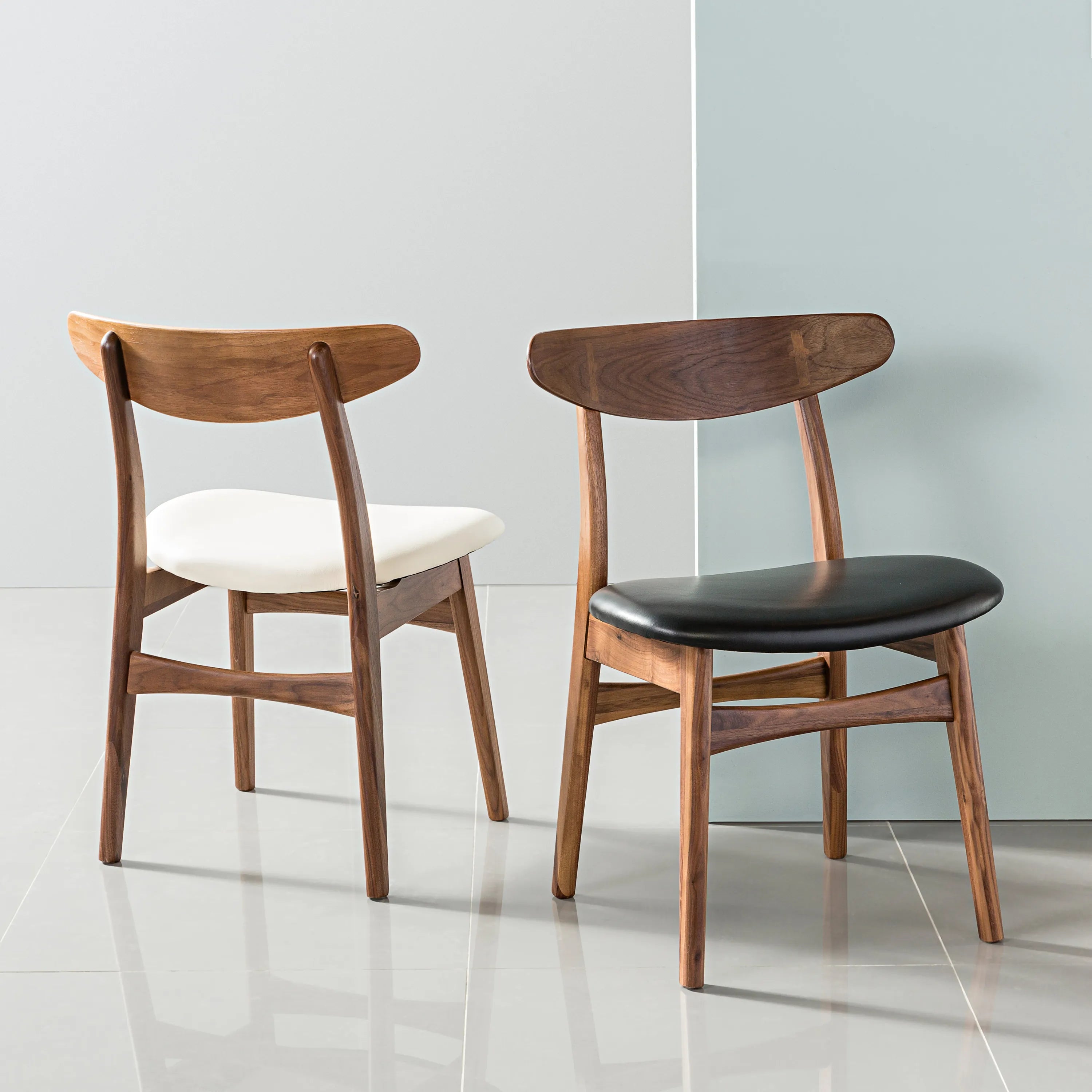 Magnus Dining Chair Cream Leather Solid American Walnut