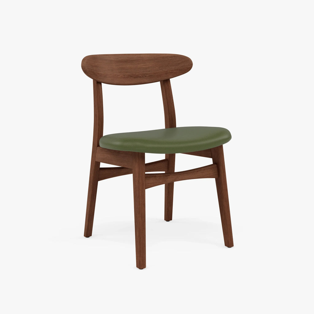 Magnus Dining Chair Green Leather Solid American Walnut