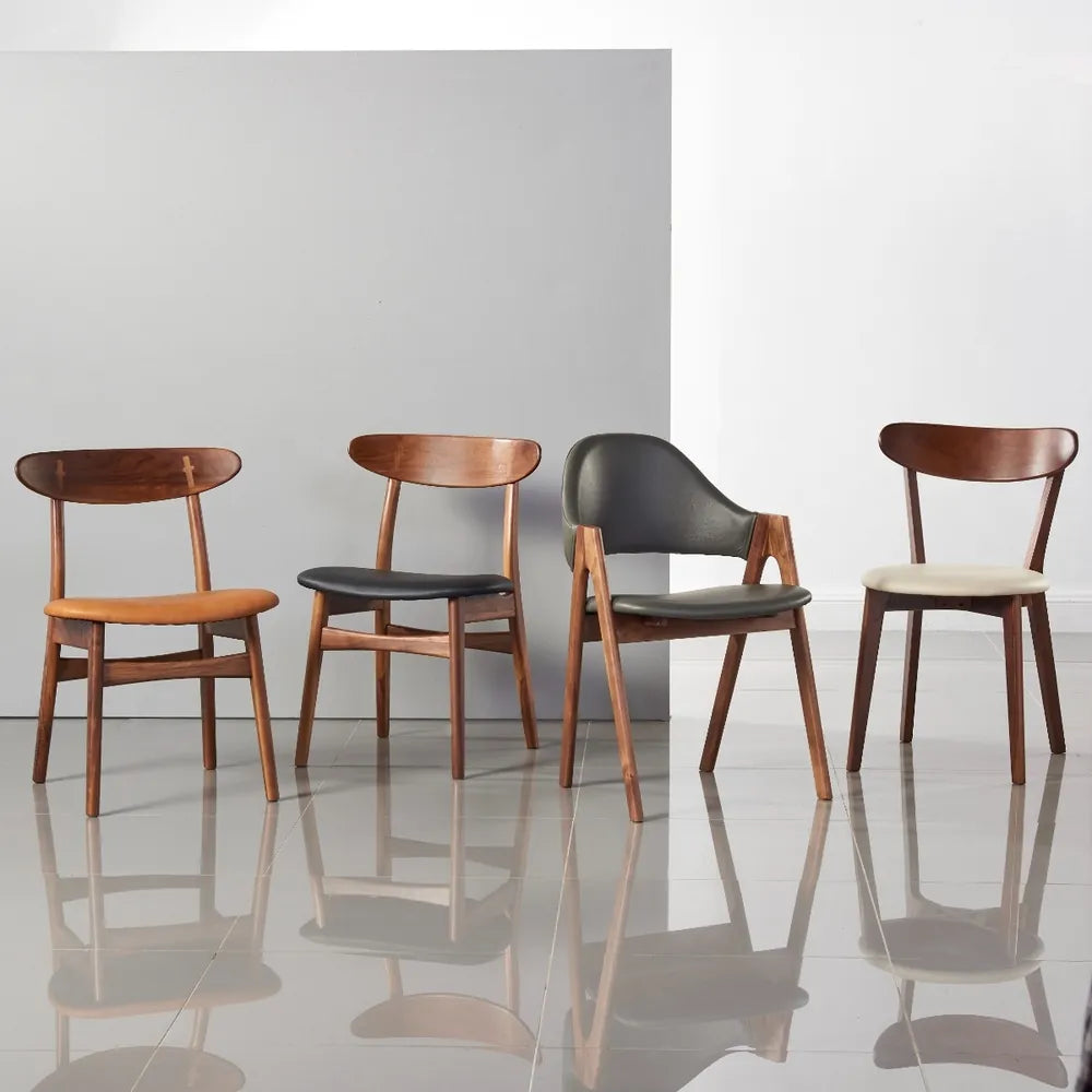 Magnus Dining Chair Grey Leather Solid American Walnut