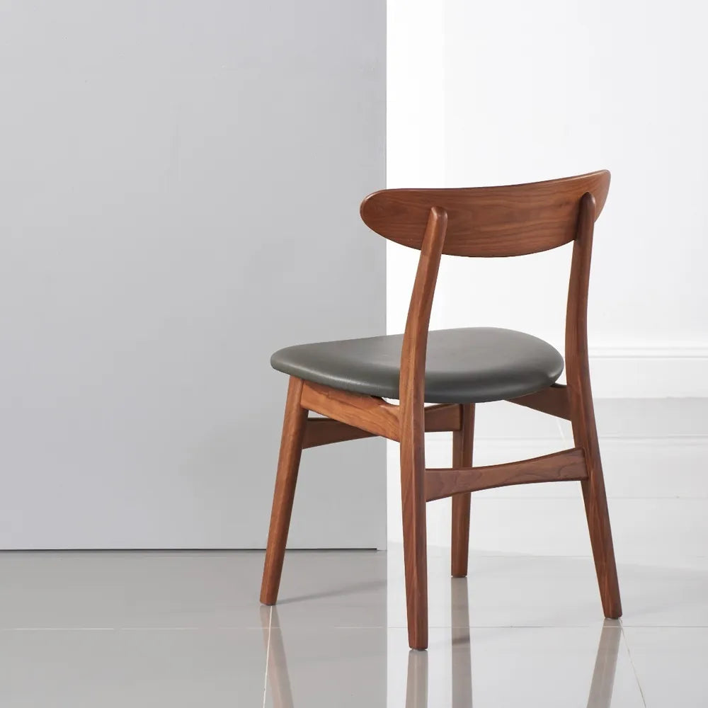 Magnus Dining Chair Grey Leather Solid American Walnut
