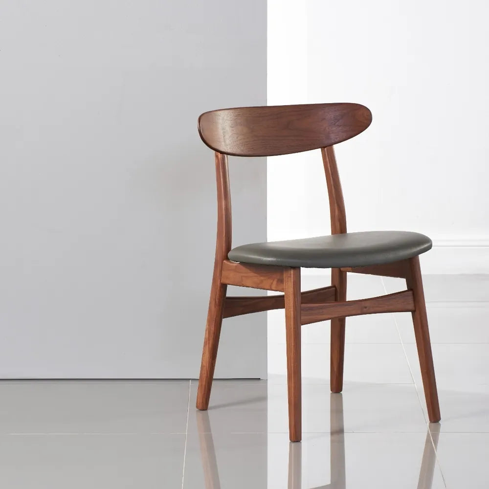 Magnus Dining Chair Grey Leather Solid American Walnut