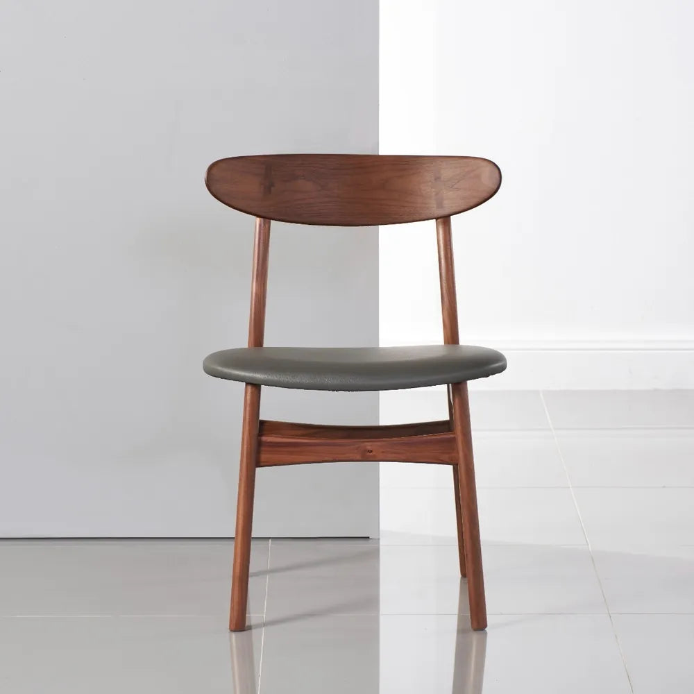 Magnus Dining Chair Grey Leather Solid American Walnut
