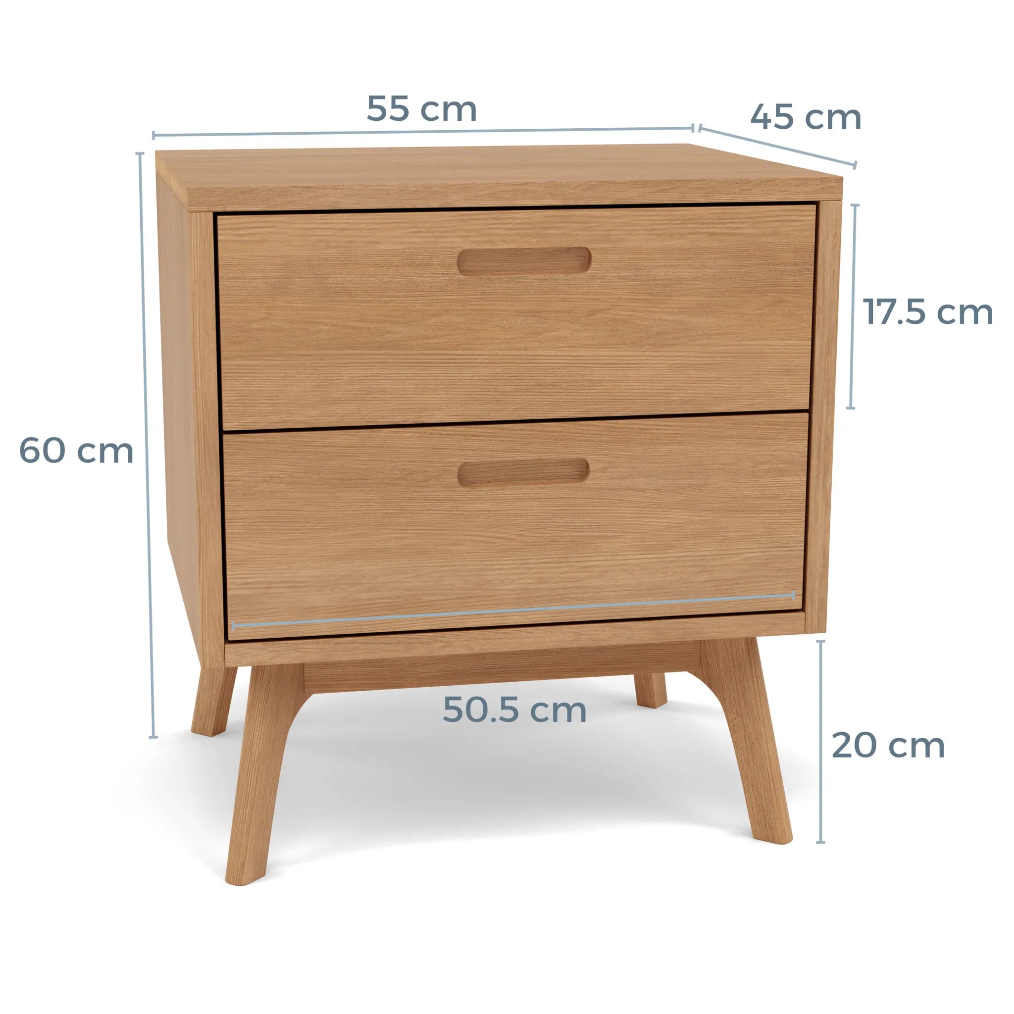 Maximus Bedside Table 2 Drawers 55 x 45cm Solid American Oak